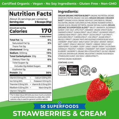 Orgain Organic Vegan Protein Powder + 50 Superfoods, Strawberries and Cream OrgainUS supplements