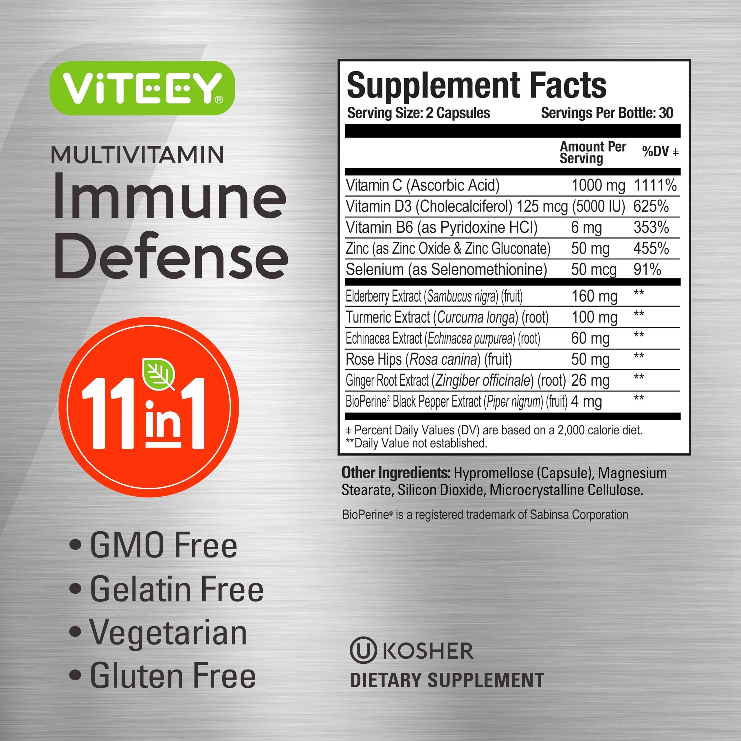 VITEEY 11 in 1 Immune Support Supplement - Immune Defense with Vitamin D3, B6, Echinacea, Turmeric, Rose-HIPS, Selenium ViteeyAu supplements