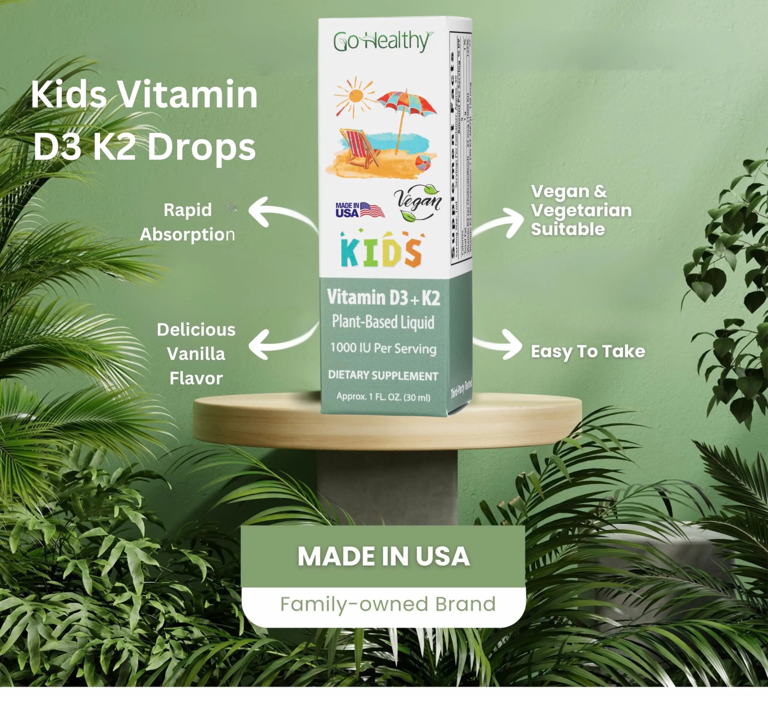 Go Healthy Kids Vitamins D3 K2 (MK-7), Child Vitamin D, Liquid Vegan D3 K2 Drops for Kids Go Healthy NaturalAu supplements