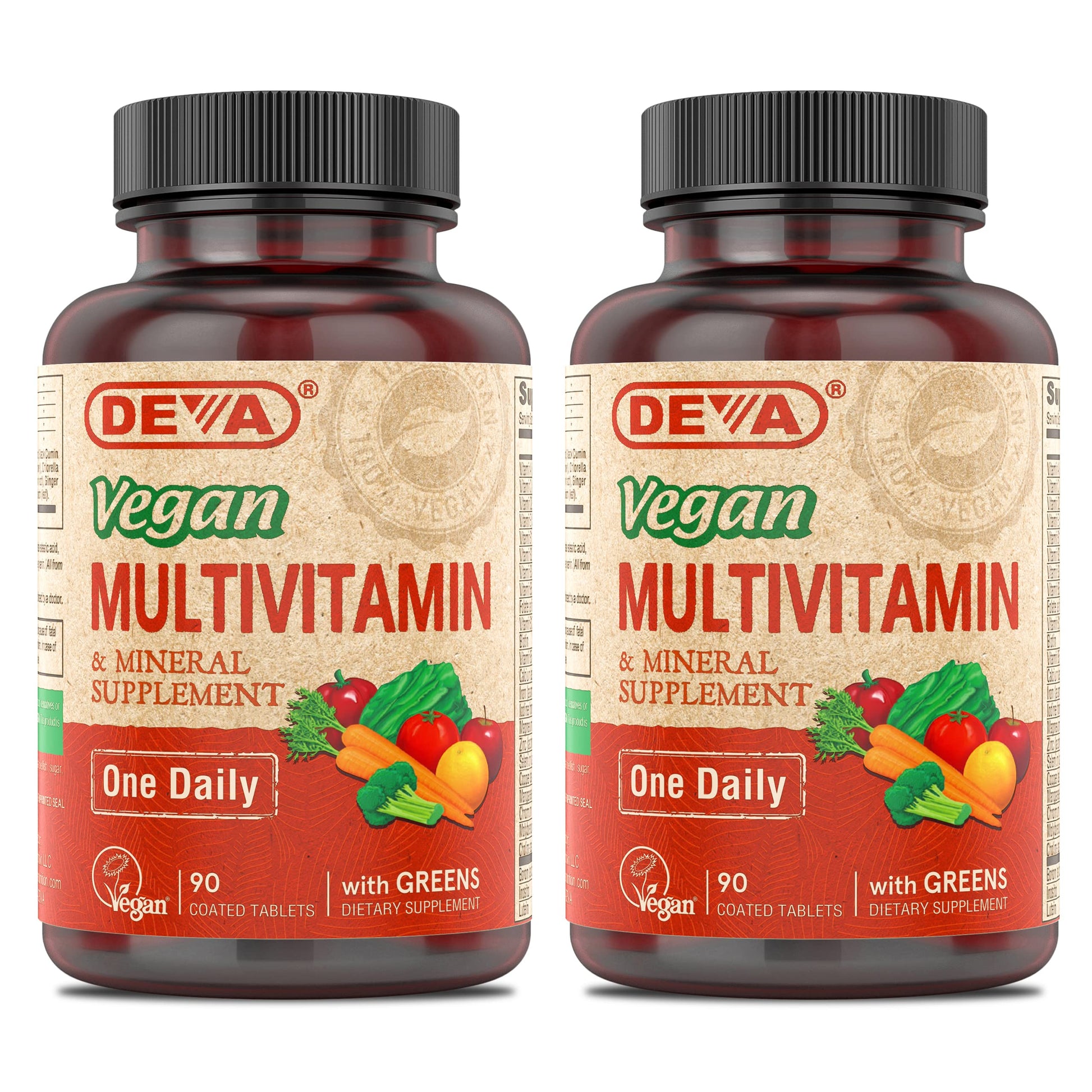 DEVA Vegan Multivitamin & Mineral Supplement with Iron 2-Pack, Spirulina, Chlorella, Ashwagandha, Broccoli & More, 90 Coated Tablets Each DEVAAu supplements