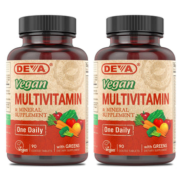 DEVA Vegan Multivitamin & Mineral Supplement with Iron 2-Pack, Spirulina, Chlorella, Ashwagandha, Broccoli & More, 90 Coated Tablets Each DEVAAu supplements