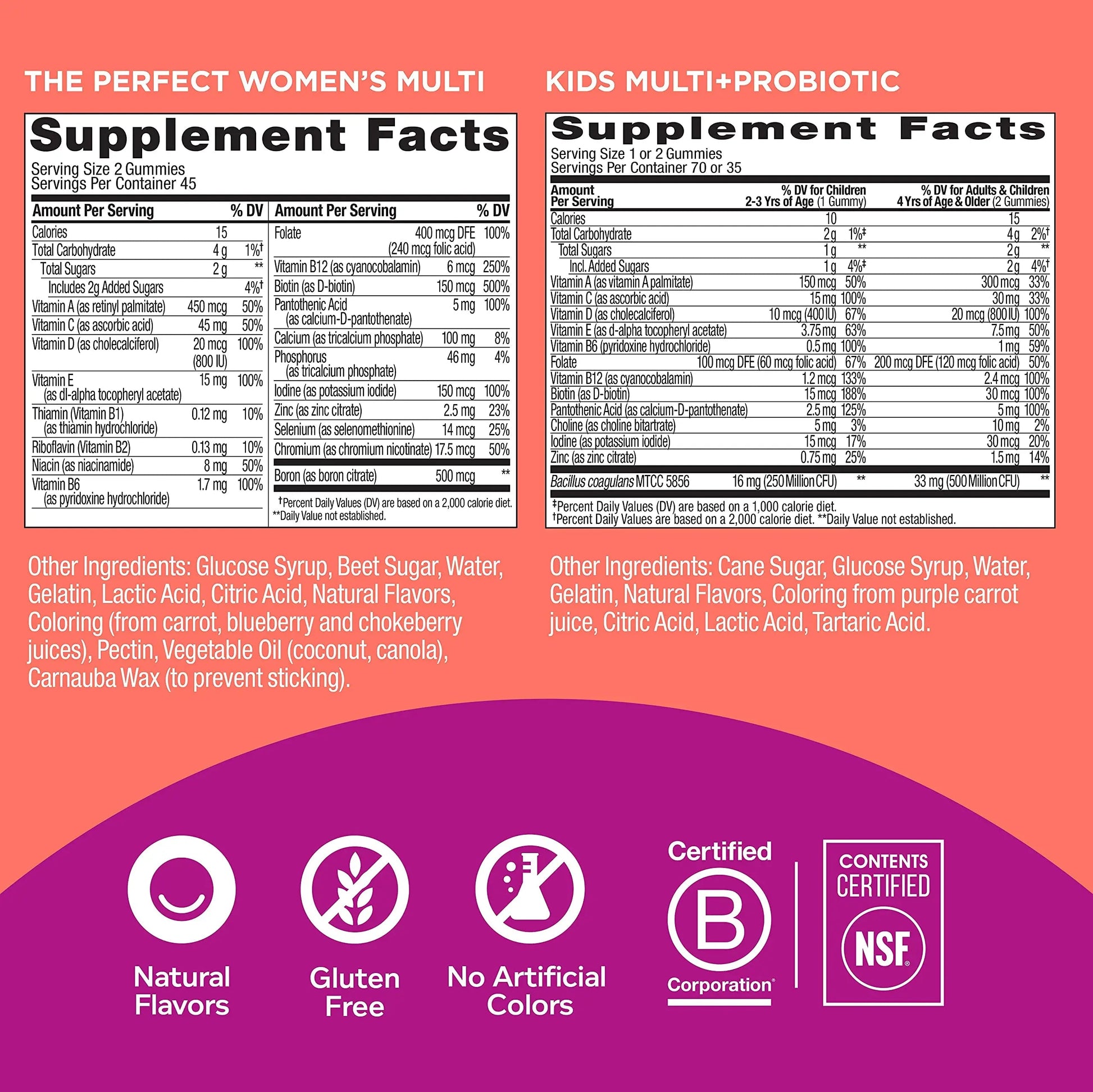 OLLY Gift, Family 2 Pack: Women's Multivitamin Gummy (90 Count), Kids Multivitamin + Probiotic Gummy (70 Count), Vitamins A, D, C, E, B, Chewable Supplement OLLYAu supplements