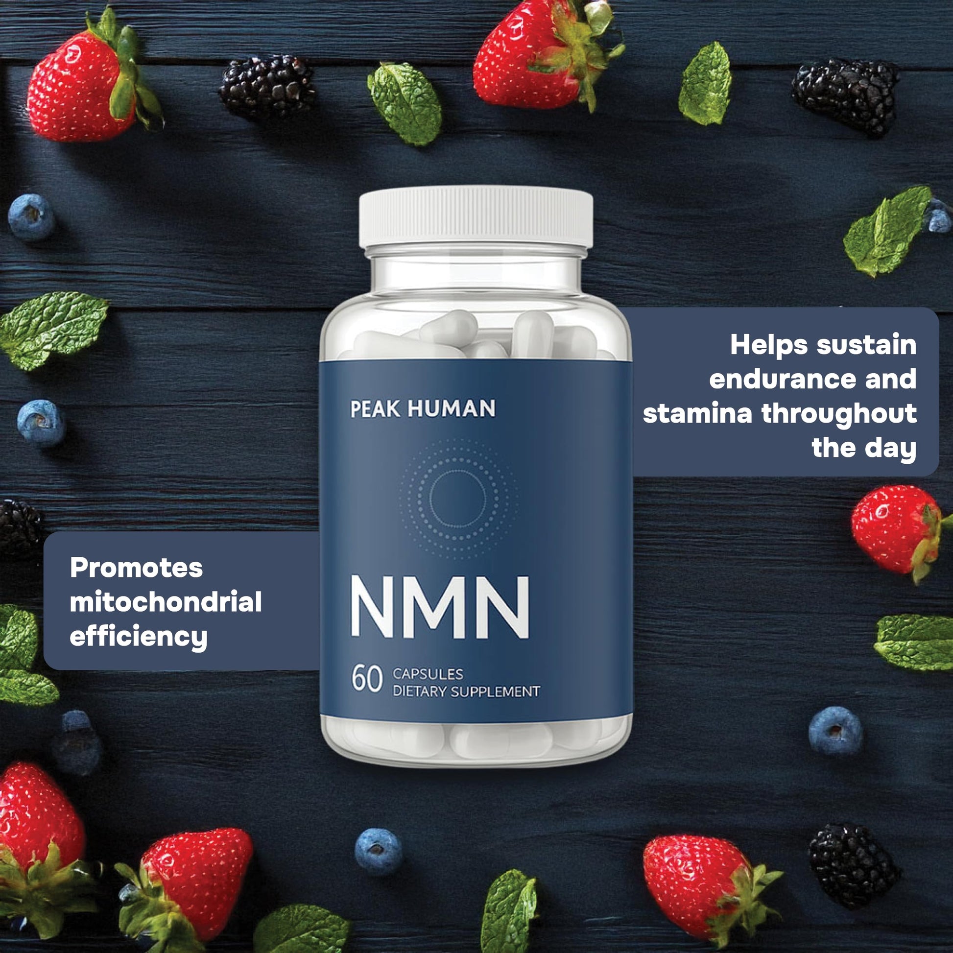 Peak Human Beta-NMN | Beta Nicotinamide Mononucleotide NAD+ Precursor - Advanced Cellular Energy & Longevity - Promotes Vitality, Metabolic Function & Focus - Non-GMO, Vegan Capsules - 60 Count Peak HumanAu supplements