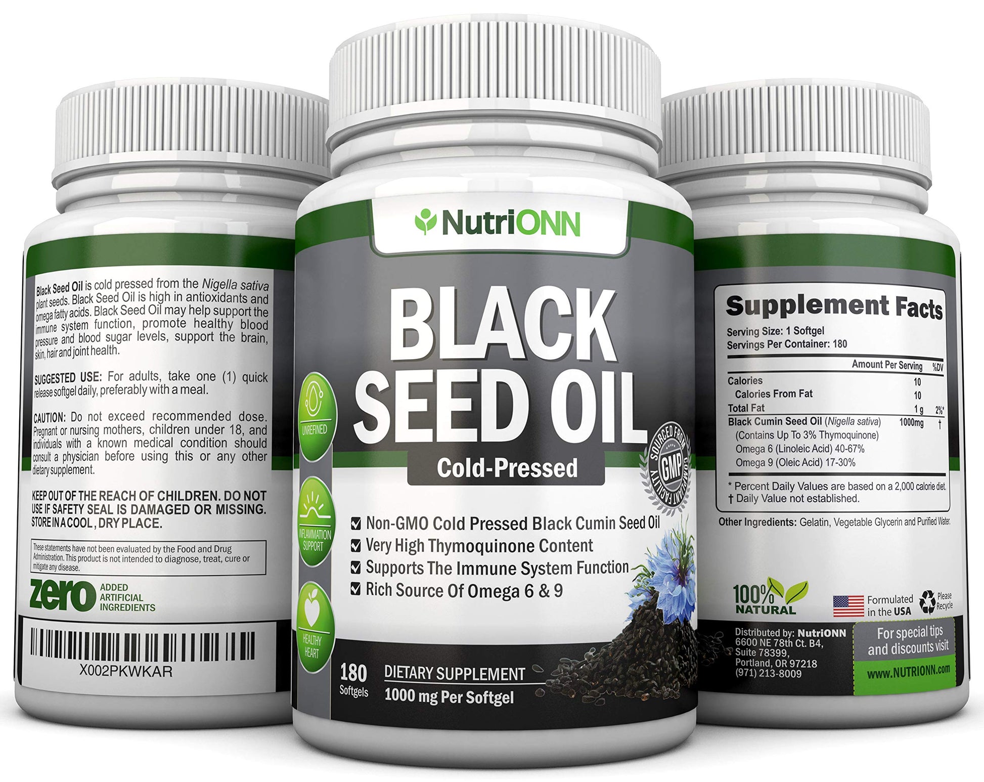 Black Seed Oil - 1000 Mg - 180 Softgels - Cold-Pressed Non-GMO Black Cumin Seed NutriONNAu supplements
