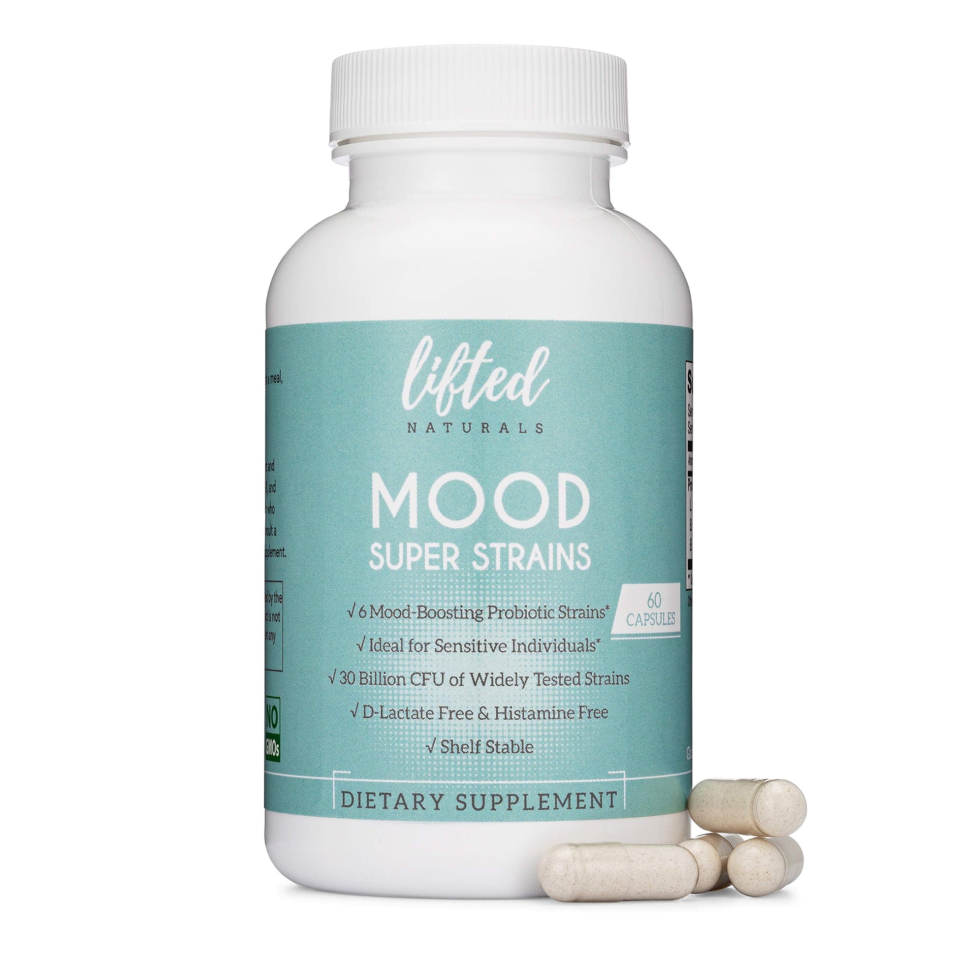 Probiotics - Mood Super Strains Probiotic - Naturally Supports Digestion & Mood - Histamine-Free Probiotics w/ L Rhamnosus GG, Shelf Stable Probiotic Supplement, 60 Day Supply, Non-GMO, VEGAN Lifted NaturalsAu supplements