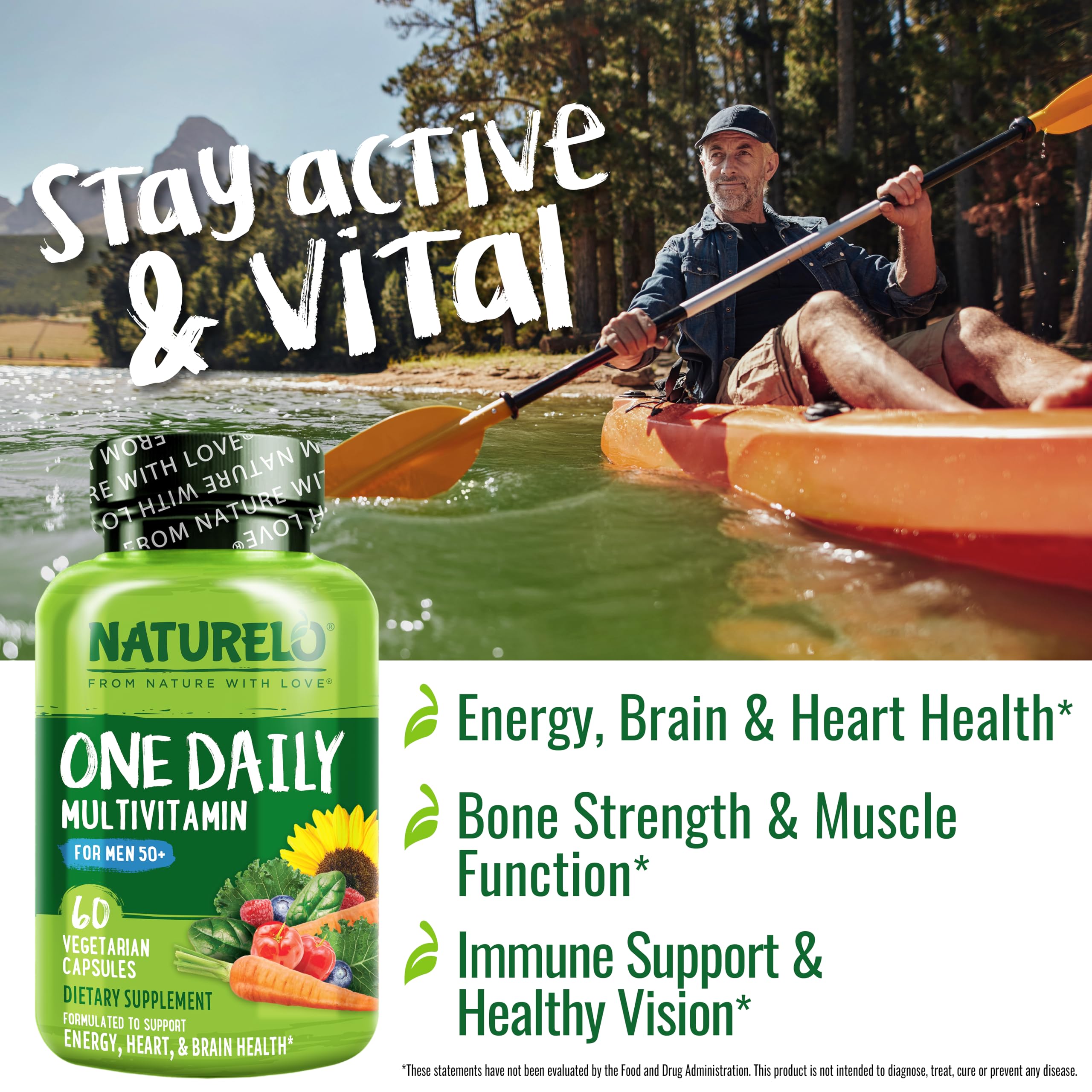NATURELO Mens Multivitamins for Men 50+ - One Daily Multivitamin for Men with Vitamins, Minerals & Organic Whole Foods, Boost Energy & Health, Non-GMO, 60 Vegetarian Capsules NATURELOAu supplements