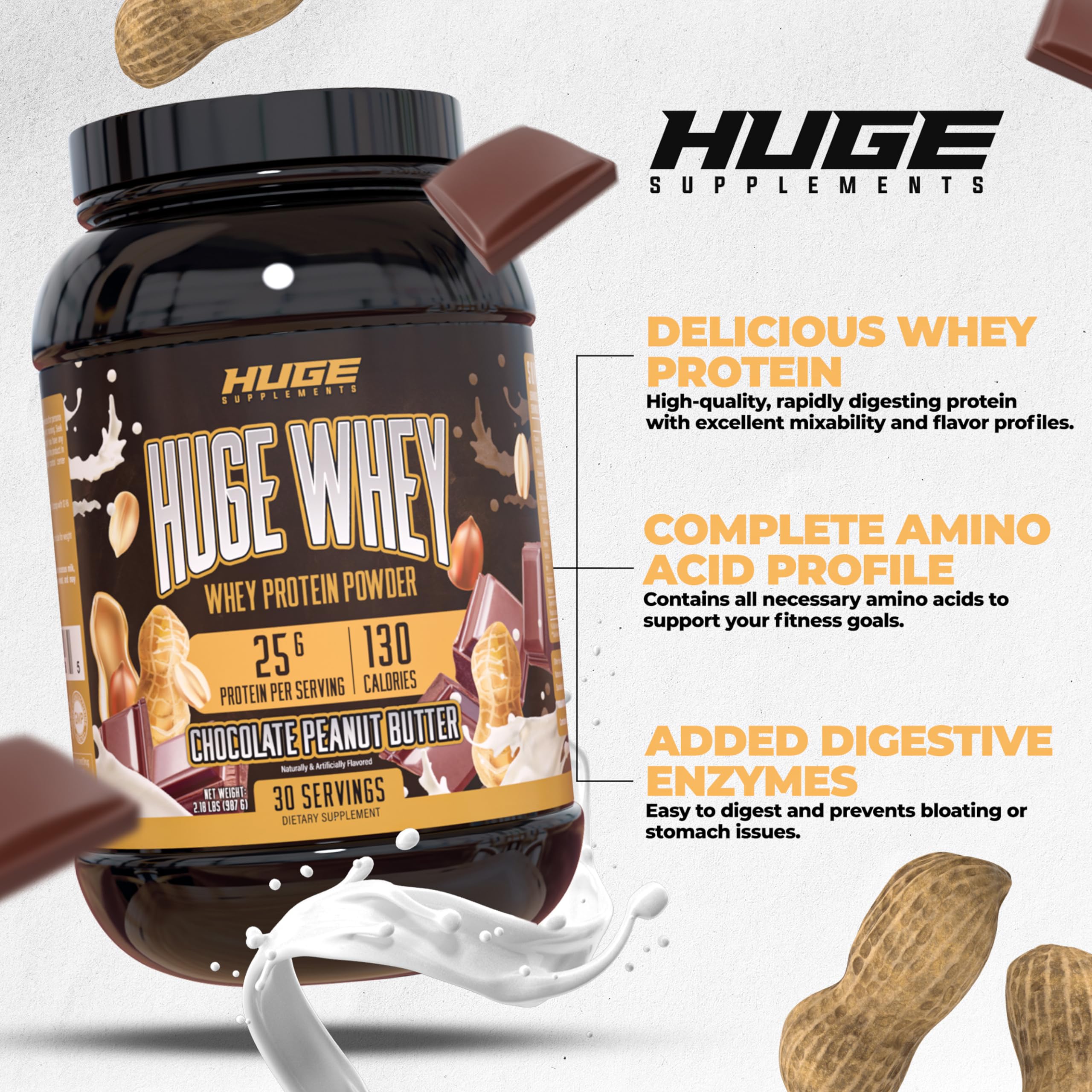 Huge Supplements Whey Protein Concentrate Powder - 25g Protein Per Serving Huge SupplementsUS supplements