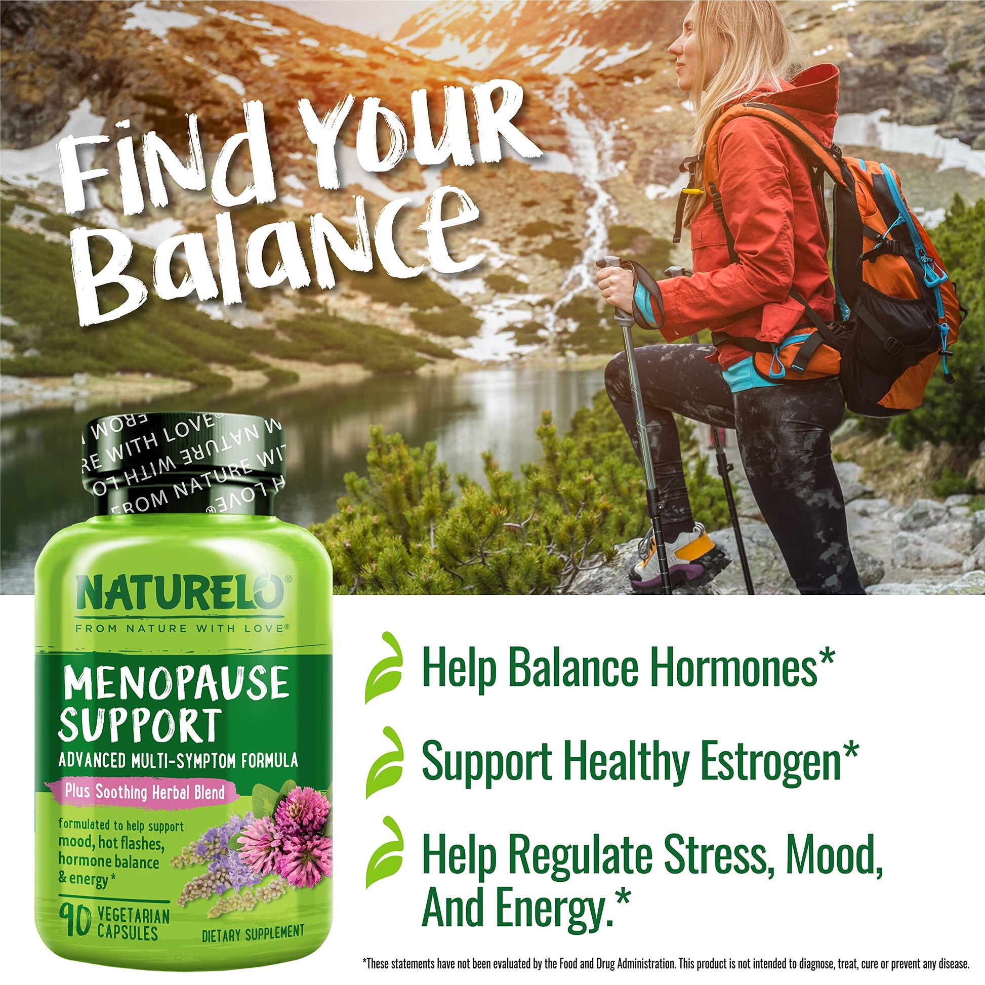 NATURELO Menopause Supplements for Women, Herbal Blend with Black Cohosh for Menopause Hot Flashes Advanced Estrogen Multi-Symptom Formula 90 Capsules NATURELOAu supplements