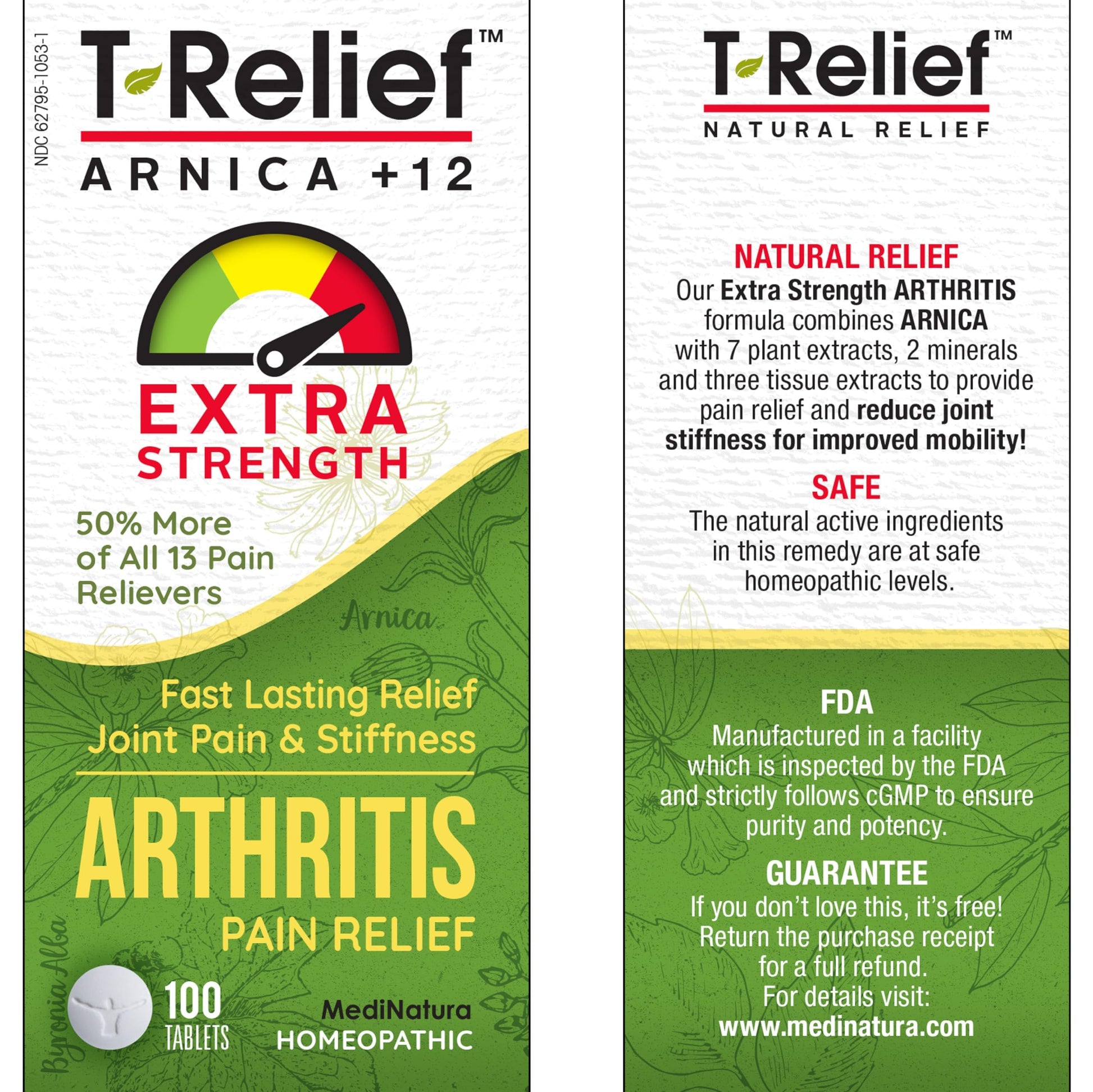 T-Relief Extra Strength Arthritis Pain Reliever Arnica +12 Natural Medicines for Joint Soreness Stiffness Aches, Quick Dissolving Pain Relief for Women & Men - 100 Tablets MediNaturaAu supplements