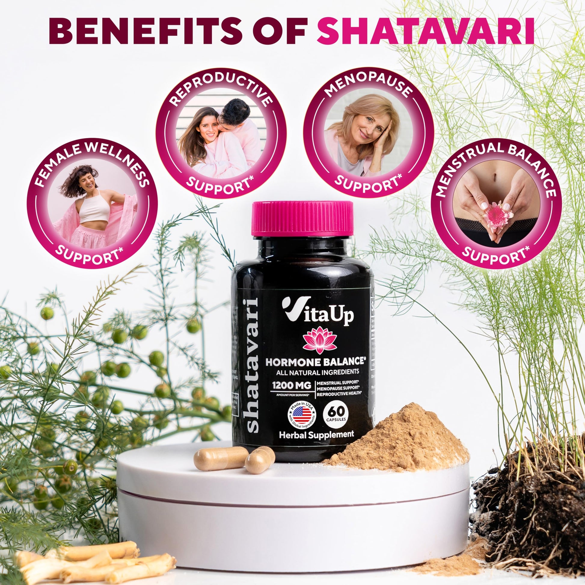 VitaUp Shatavari Capsules for Women 1200mg - USA Made Shatavari Root Supplement for Normal Hormonal Support, Menopause & Menstrual Wellness - 60 Vegan Capsules VitaUpAu supplements