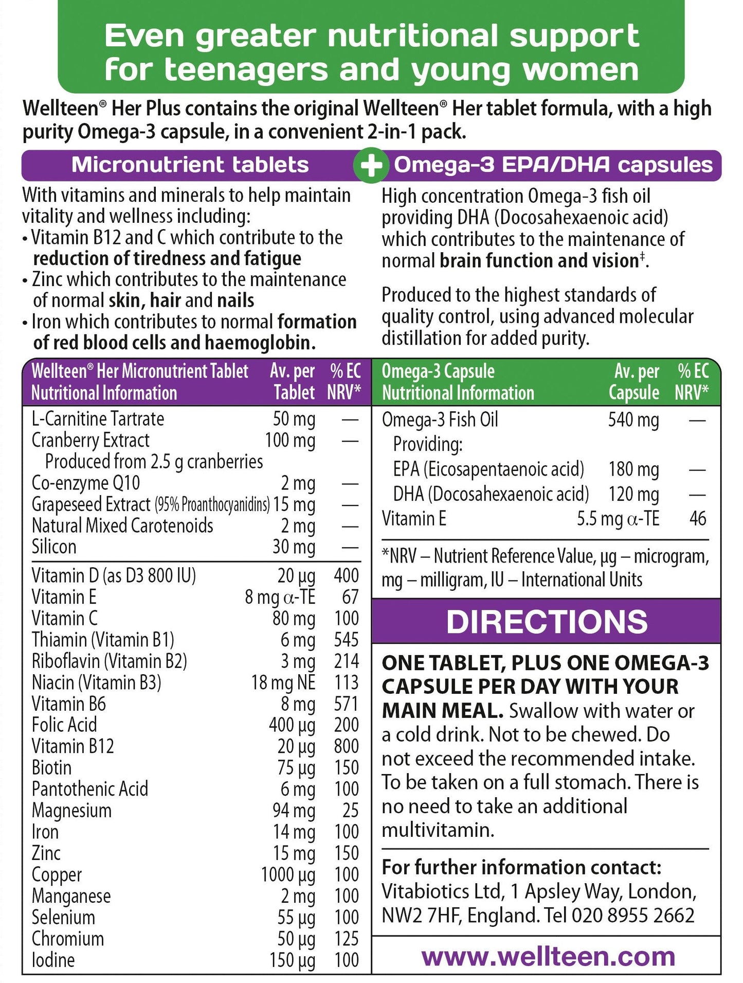 Vitabiotics Wellteen Her Plus - 56 Tablets/Capsules, 56 Count (Pack of 1) WellteenUS supplements