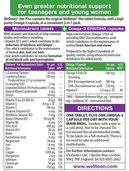 Vitabiotics Wellteen Her Plus - 56 Tablets/Capsules, 56 Count (Pack of 1) WellteenUS supplements