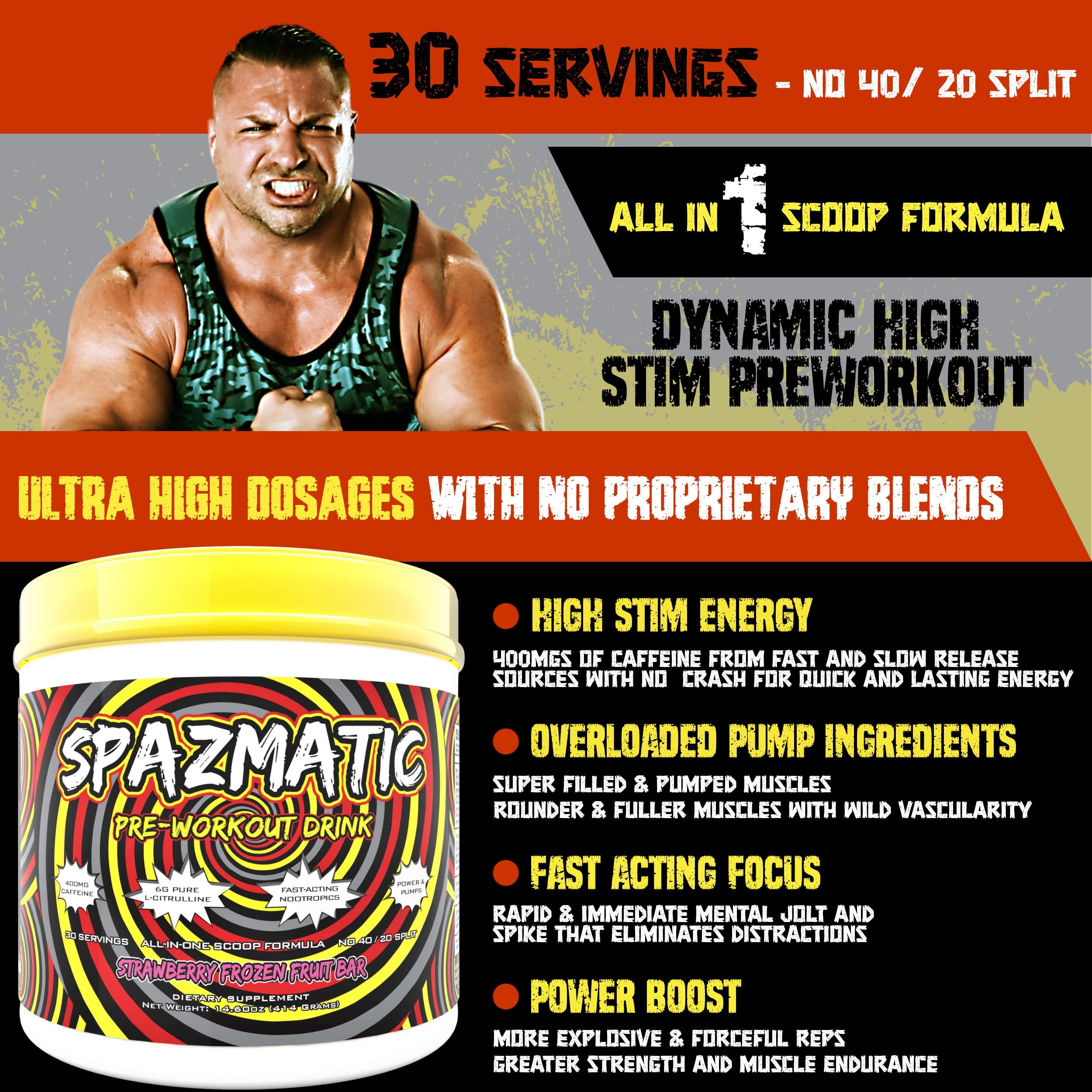 Spazmatic Pre-Workout Powder - 400mgs Caffeine - 6 Grams Pure Citrulline for Muscle TIM MURIELLO'S SPAZMATIC PRE-WORKOUT DRINKAu supplements