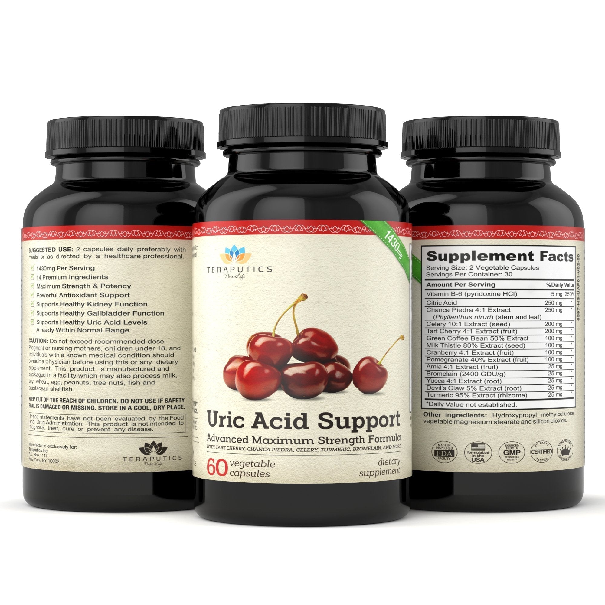 Uric Acid Support Formula | Advanced Uric Acid Cleanse & Kidney Support Supplement - Includes Tart Cherry Concentrate, Celery Seed Extract + 12 More High Potency Ingredients, 60 Veggie Capsules TeraputicsAu supplements