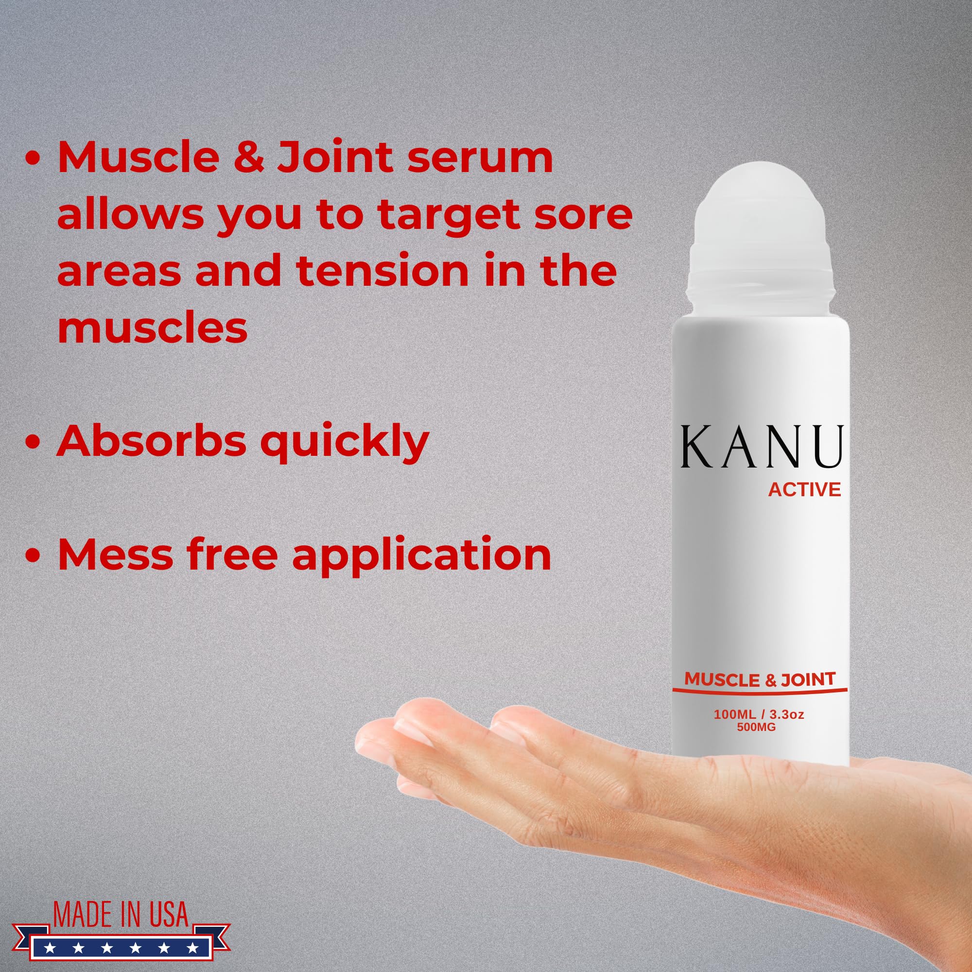 Muscle & Joint Relief Roll-On Cooling Serum- 3.3 oz- Fast Absorbing Pain Relief for Sore Muscles and Joints- Workout Recovery and Joint Support for Athletes and Active Lifestyles KANUAu supplements
