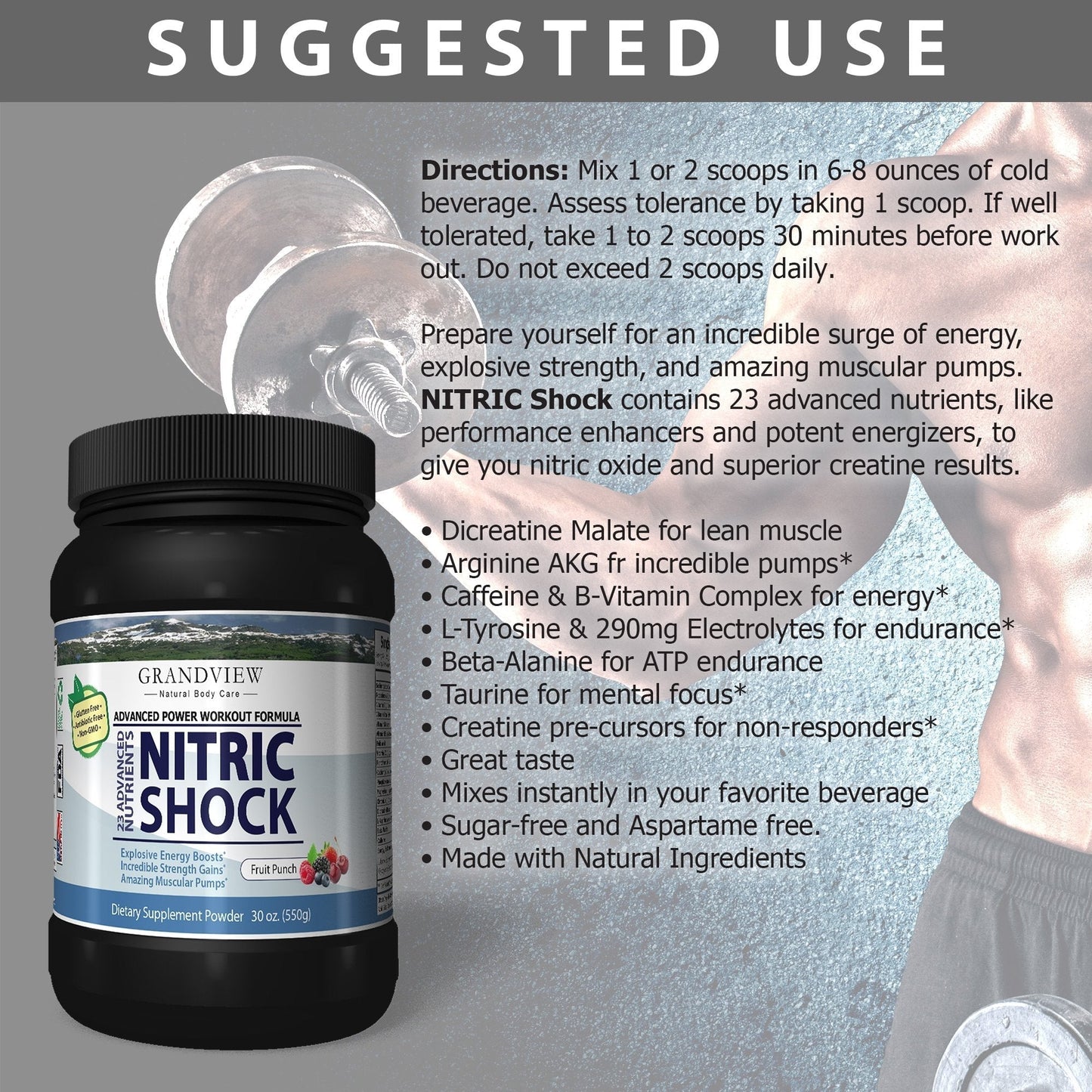 N Shock- Pre Workout Powder, x10 Strength, 44 Servings, (Fruit Punch) Boost Energy Grandview Natural Body CareUS supplements