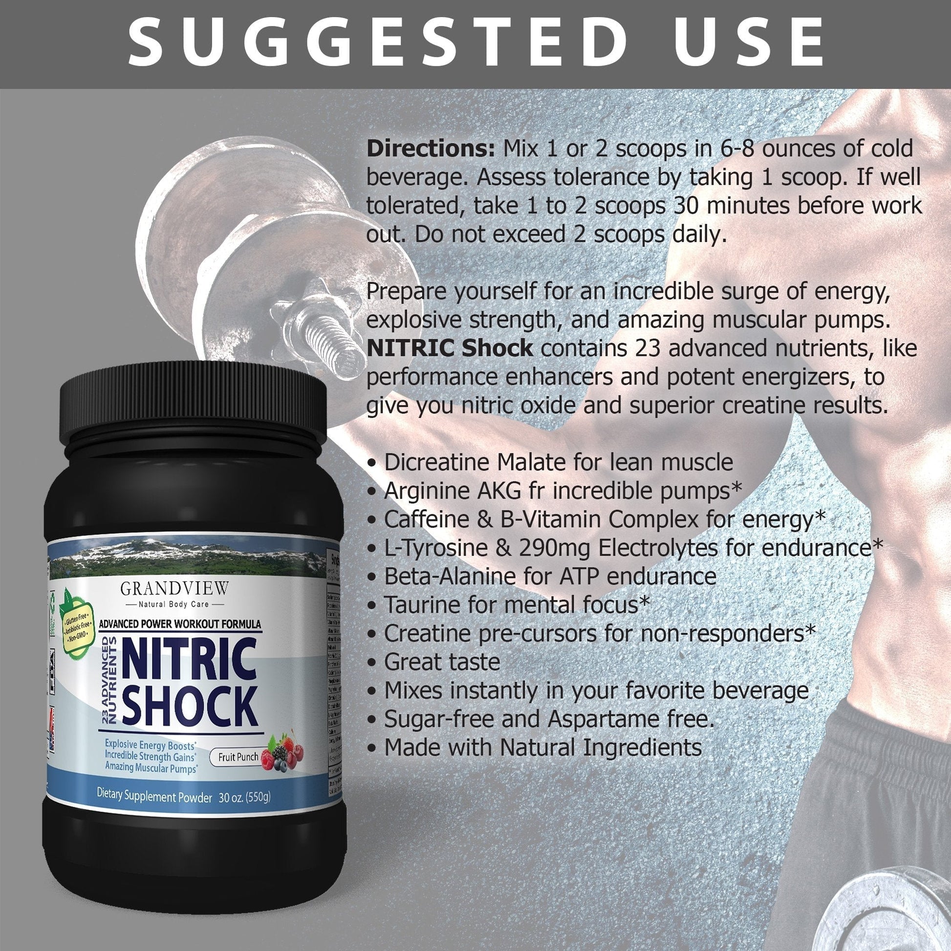 N Shock- Pre Workout Powder, x10 Strength, 44 Servings, (Fruit Punch) Boost Energy Grandview Natural Body CareAu supplements