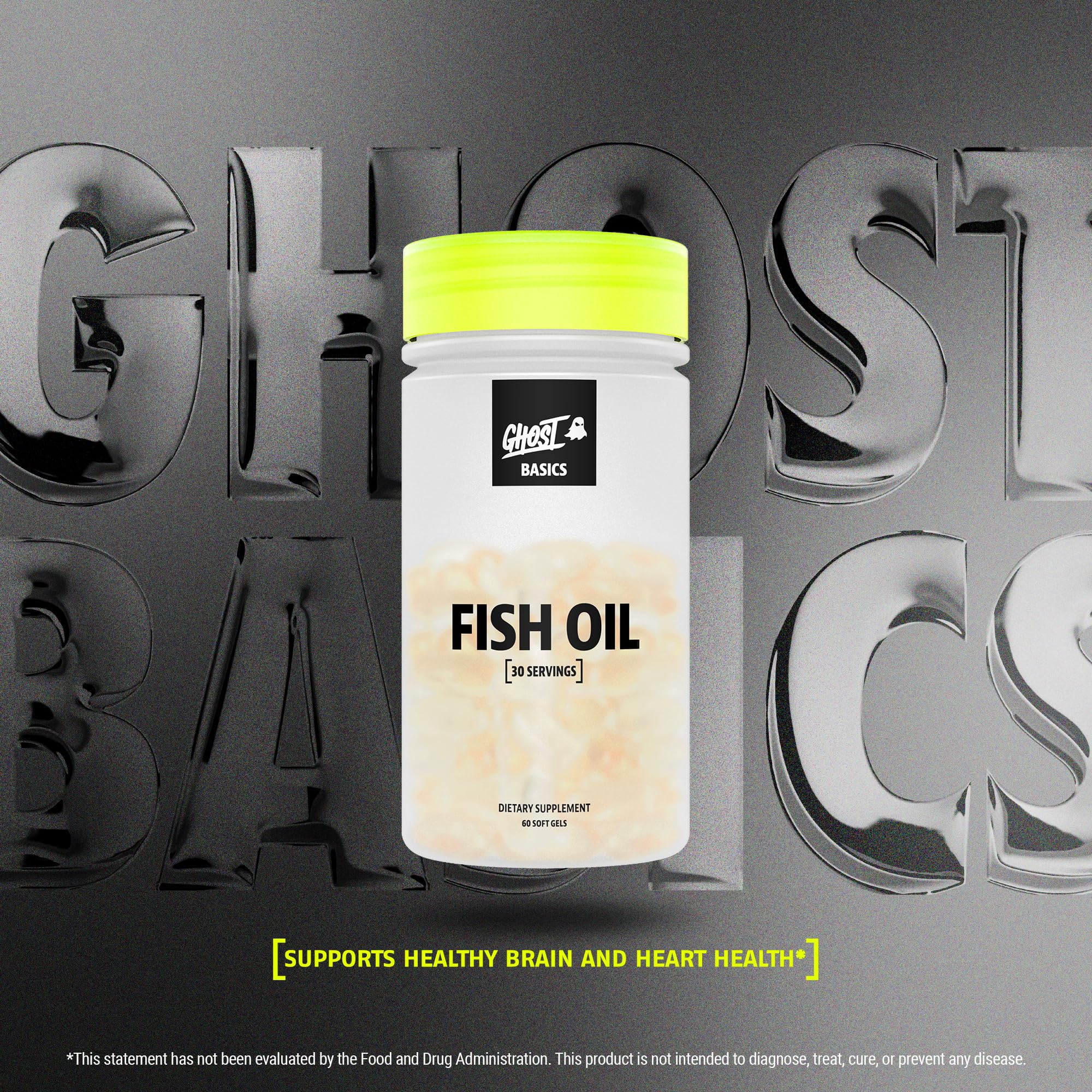 GHOST Basics Fish Oil Supplement, 3000MG Daily Omega 3 Fatty Acids with DHA & EPA for Brain, Heart Health & Immunity Support - Gluten-Free & Soy-Free - 60 Enteric Coated Softgels GHOSTAu supplements