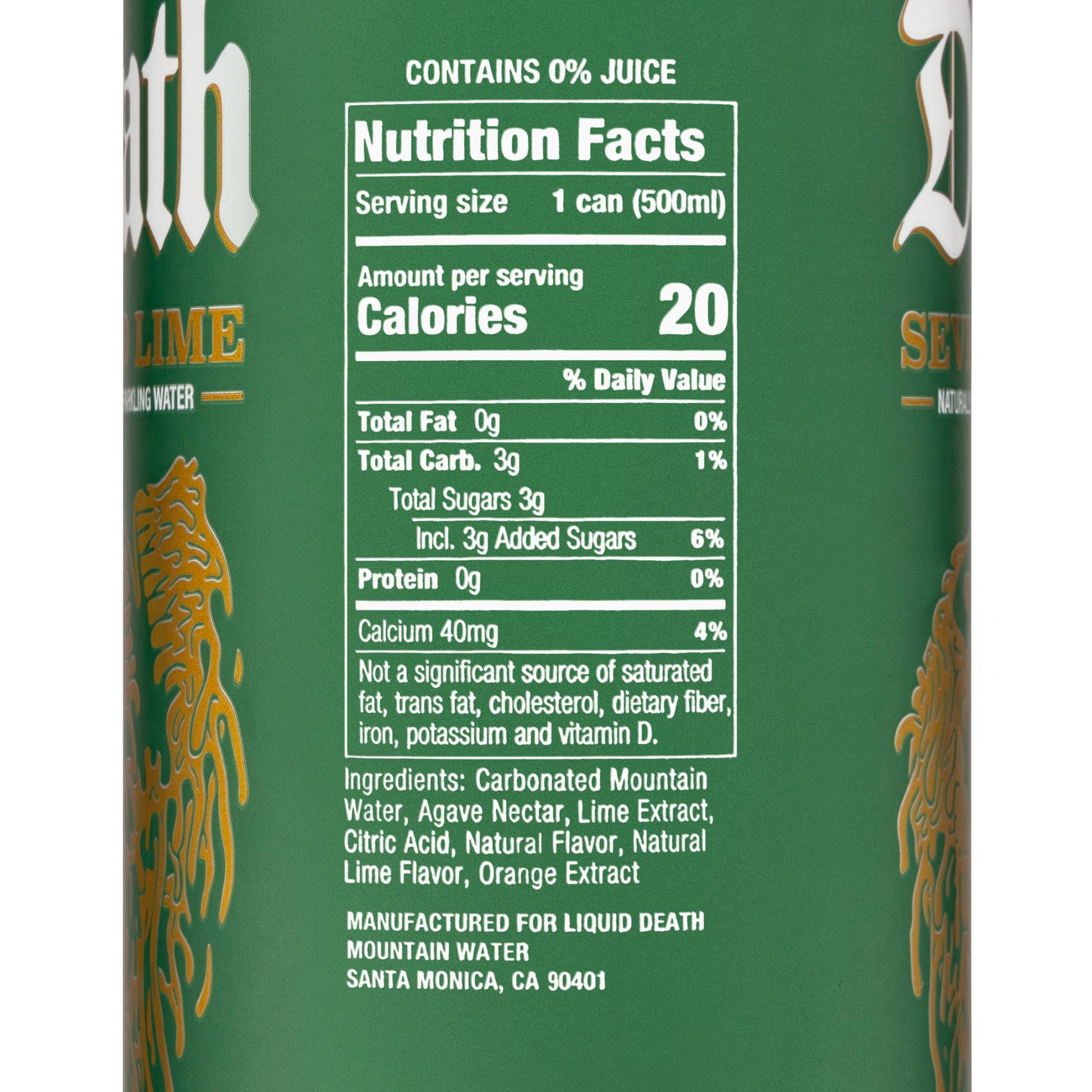 Liquid Death Flavored Sparkling Water with Agave, Severed Lime, 16.9 oz Tallboys (12-Pack) Liquid DeathUS supplements