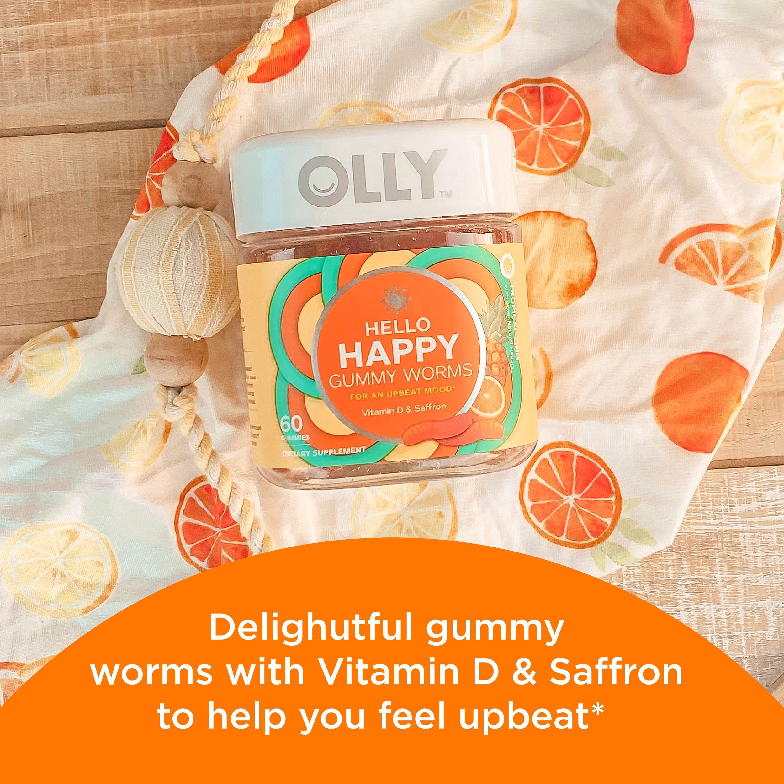 OLLY Daily Energy Gummy, Caffeine Free, Vitamin B12, CoQ10, Goji Berry, Adult Chewable Supplement & Hello Happy Gummy Worms, Mood Balance Support, Vitamin D, Saffron, Adult Chewable Supplement OLLYAu supplements
