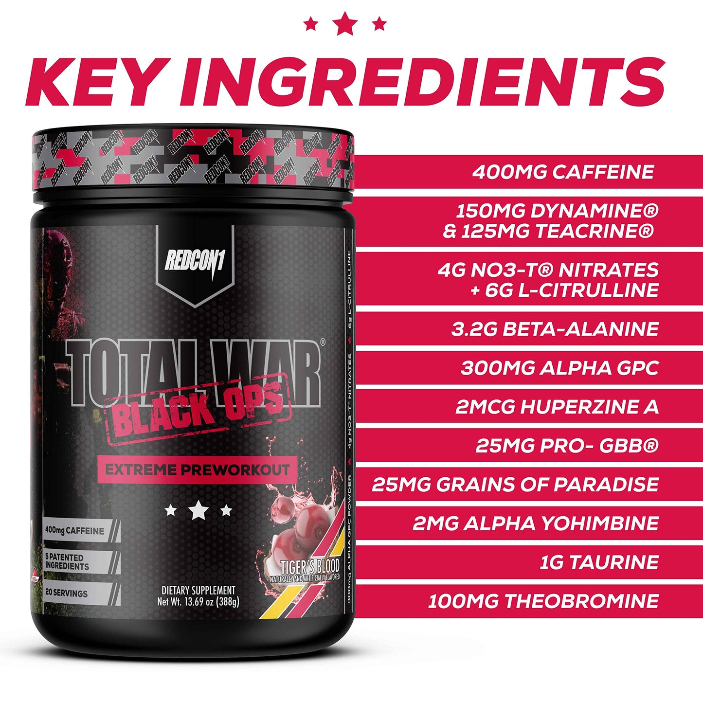 REDCON1 Total War Black Ops Extreme Preworkout Powder, Tigers Blood, High Stimulant REDCON1US supplements
