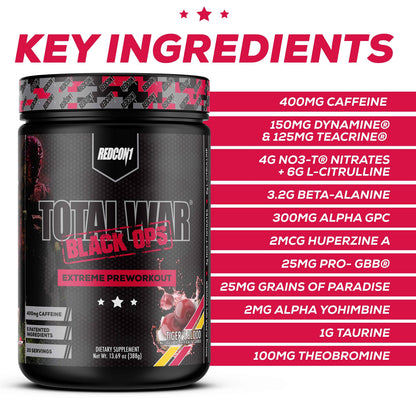 REDCON1 Total War Black Ops Extreme Preworkout Powder, Tigers Blood, High Stimulant REDCON1US supplements