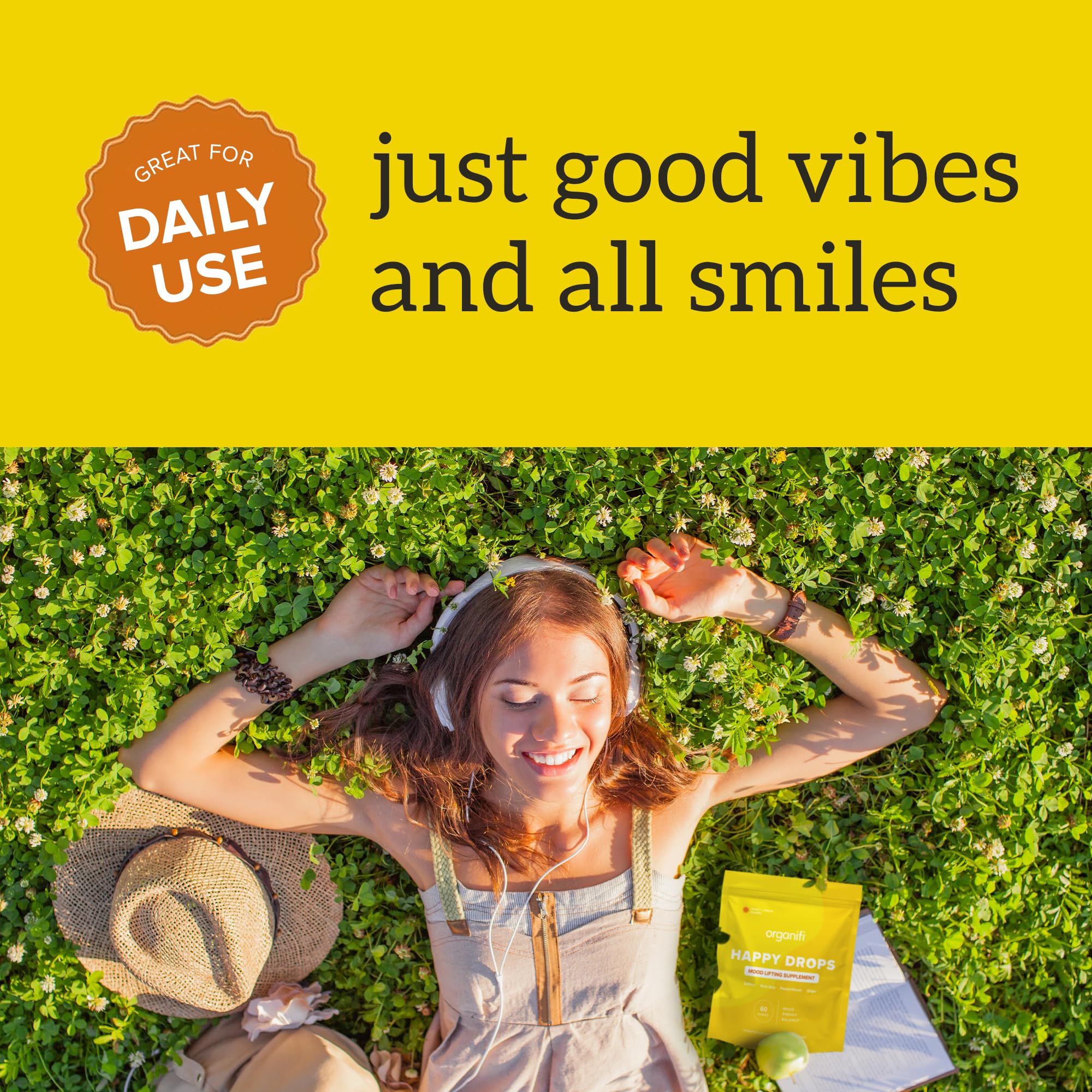 Organifi Happy Drops - Daily Superfood Happy Gummies for Adults - Mood Support Supplement for Balance, Bliss, Energy and Taking the Edge Off - Sweet Lemon Flavor - 60 Gummies OrganifiAu supplements