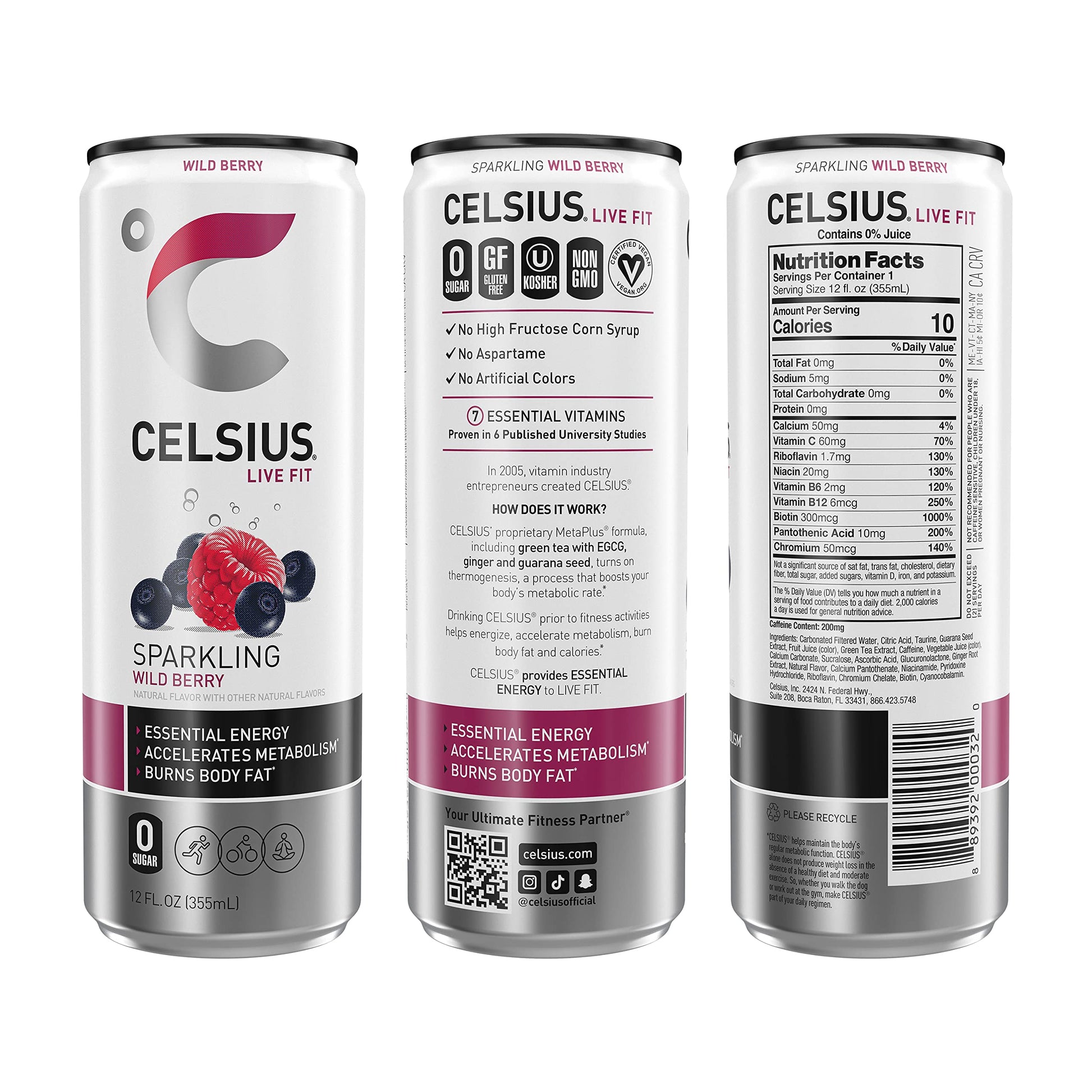 CELSIUS Sparkling Wild Berry, Functional Essential Energy Drink 12 Fl Oz (Pack of 12) CELSIUSUS supplements