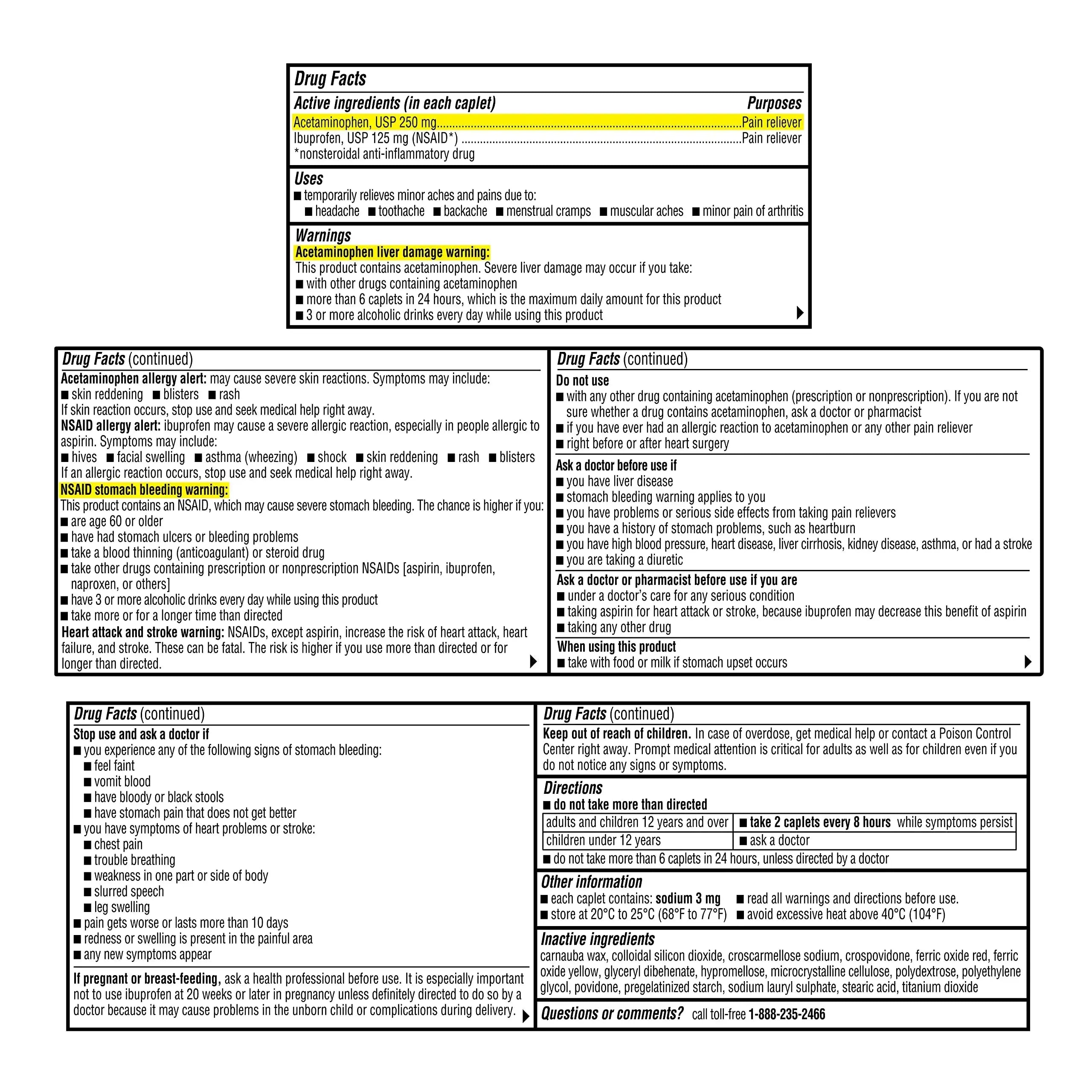 A+Health Dual Action Acetaminophen 250 mg and Ibuprofen (NSAID) 125mg Pain Reliever Caplets, 216 Count, 2 Medicines in 1 Caplet, Up to 8 Hours of Pain Relief A+HealthAu supplements