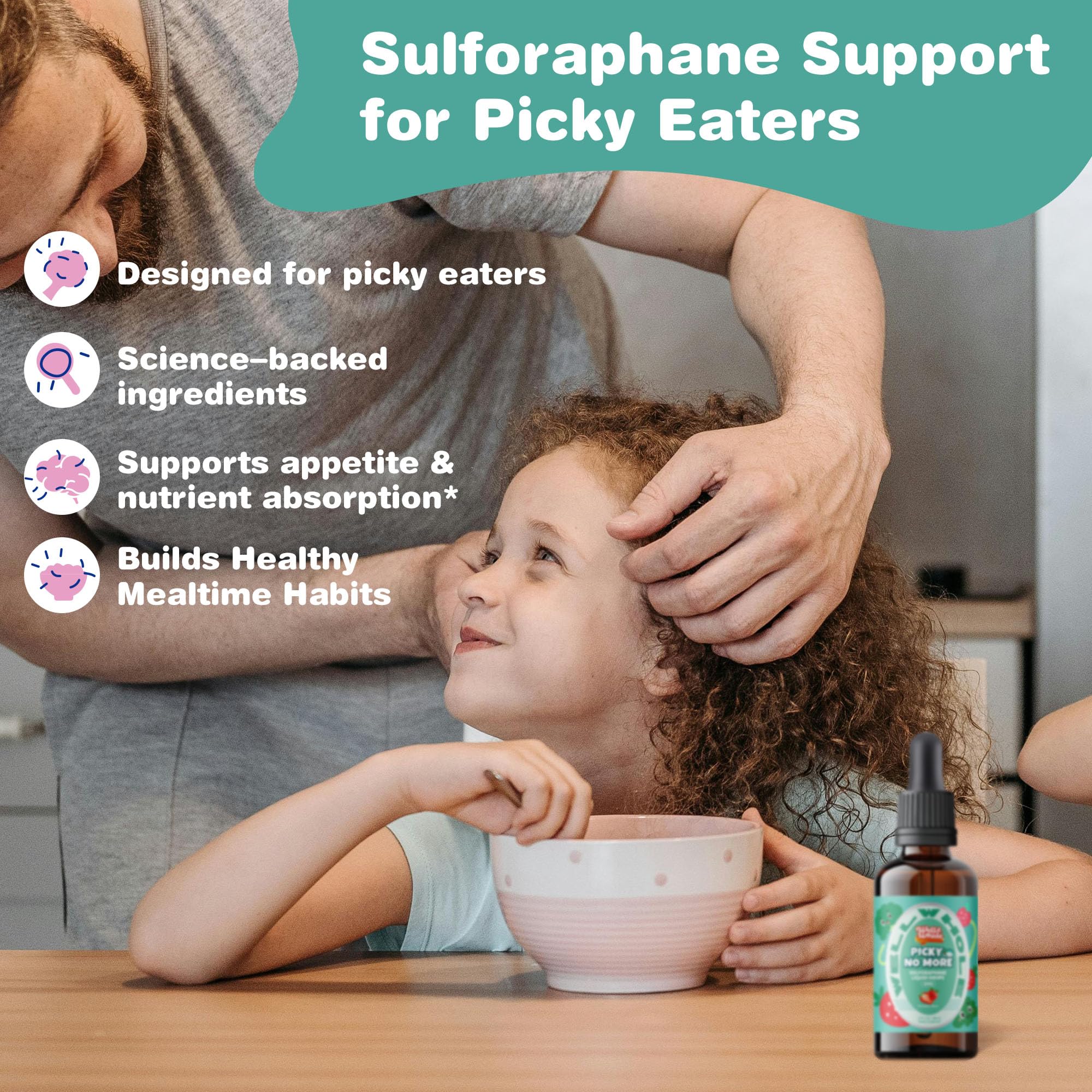 Well&Whole Sulforaphane Kids Liquid Supplement – Pick No More Broccoli Sprout Extract Drops, Hidden Greens for Picky Eaters, Daily Nutrition Support, Sugar-Free, Vegan, 60mL Well&WholeAu supplements