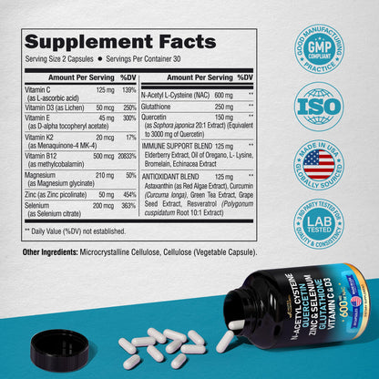 NAC 600 mg Supplement | Quercetin | Zinc | Glutathione | Selenium | Vitamin C & D3 NUTRAHARMONYUS supplements