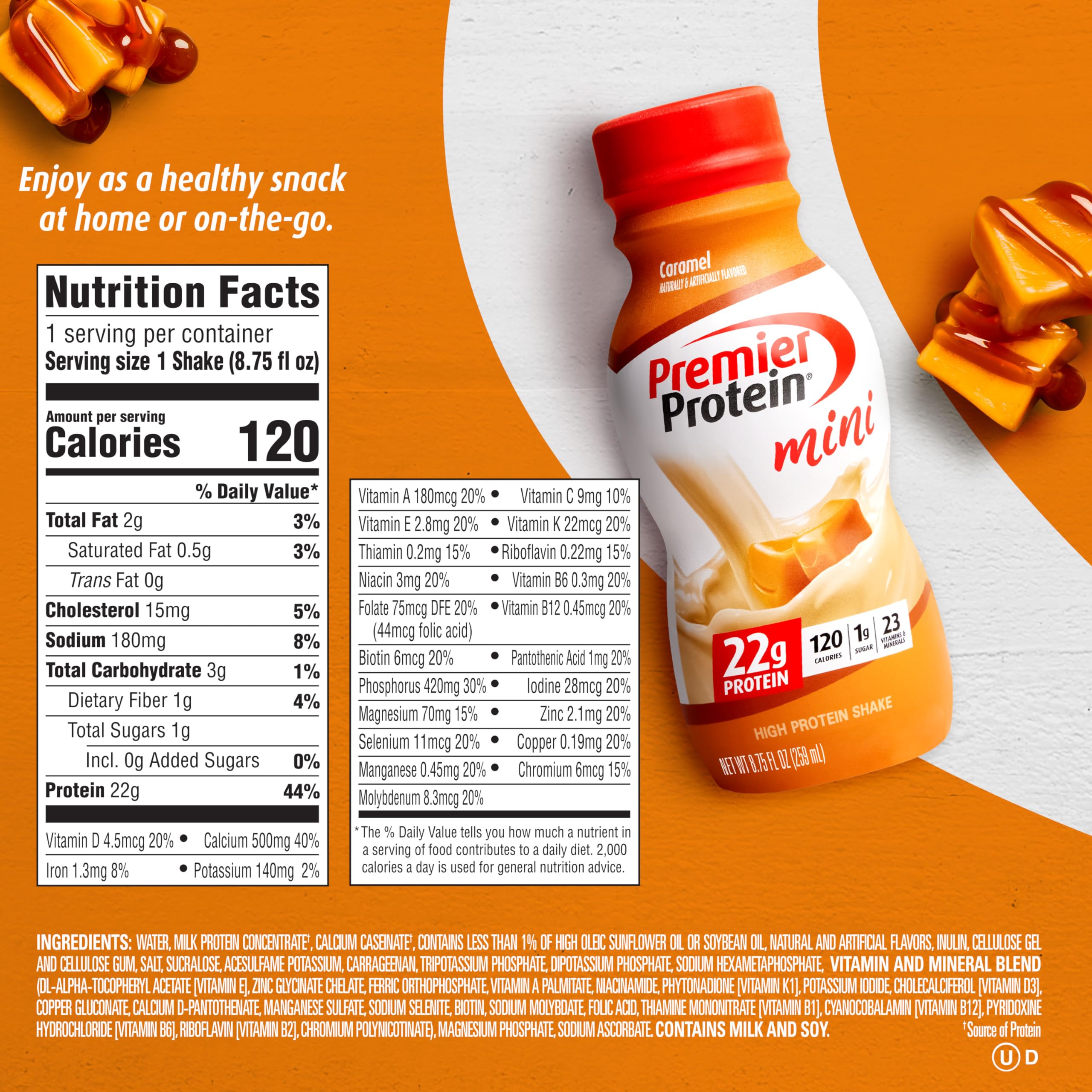 Premier Protein Shake MINIs, Caramel, 22g Protein, 120 Calories, 1g Sugar, 8.75fl oz Premier ProteinUS supplements