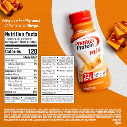 Premier Protein Shake MINIs, Caramel, 22g Protein, 120 Calories, 1g Sugar, 8.75fl oz Premier ProteinUS supplements