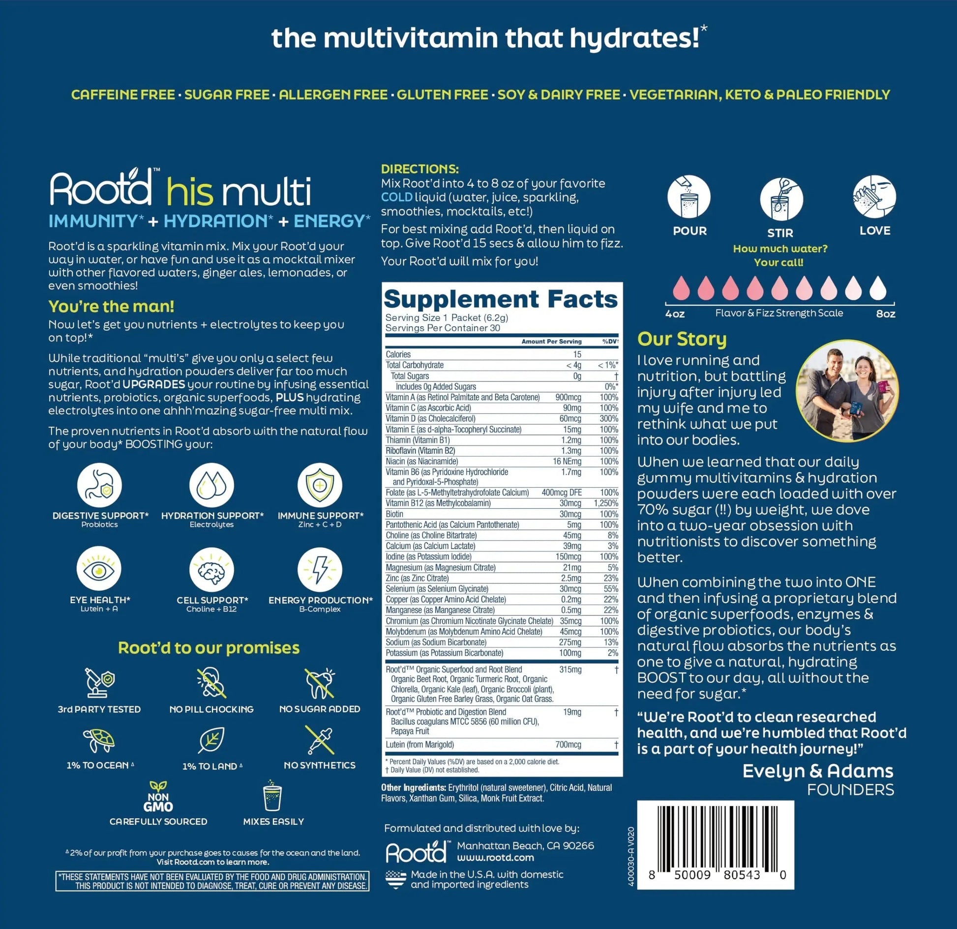 Root'd Multivitamin Powder for Men - 24 Vitamins & Minerals with 3X Electrolytes, 9 Organic Superfoods, Probiotics & Enzymes Root'dAu supplements