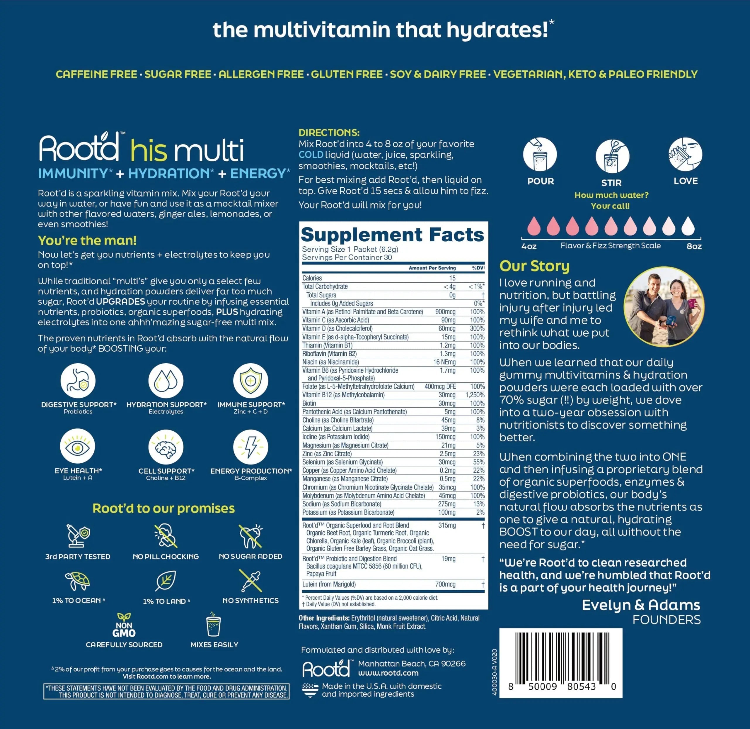 Root'd Multivitamin Powder for Men - 24 Vitamins & Minerals with 3X Electrolytes, 9 Organic Superfoods, Probiotics & Enzymes Root'dAu supplements