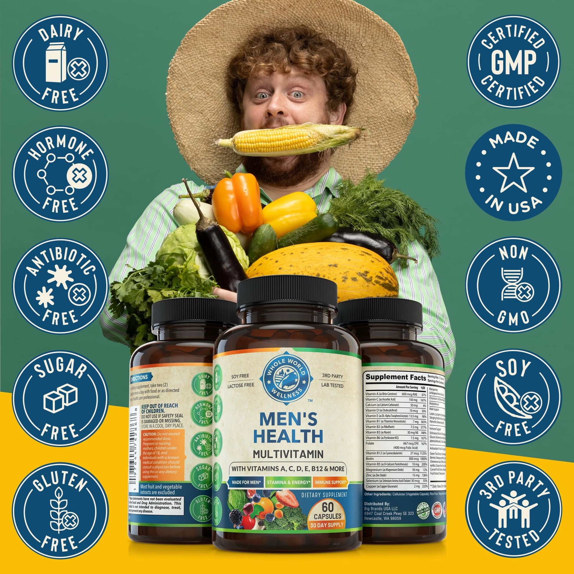 Whole World Wellness Mens Daily Multivitamin Multimineral Supplement for Energy, Focus, Stamina & Performance. Made for Men with 30+ Nutrients, Fruit & Energy Blend. Mens Vitamins, Made in The USA. WHOLE WORLD WELLNESSAu supplements