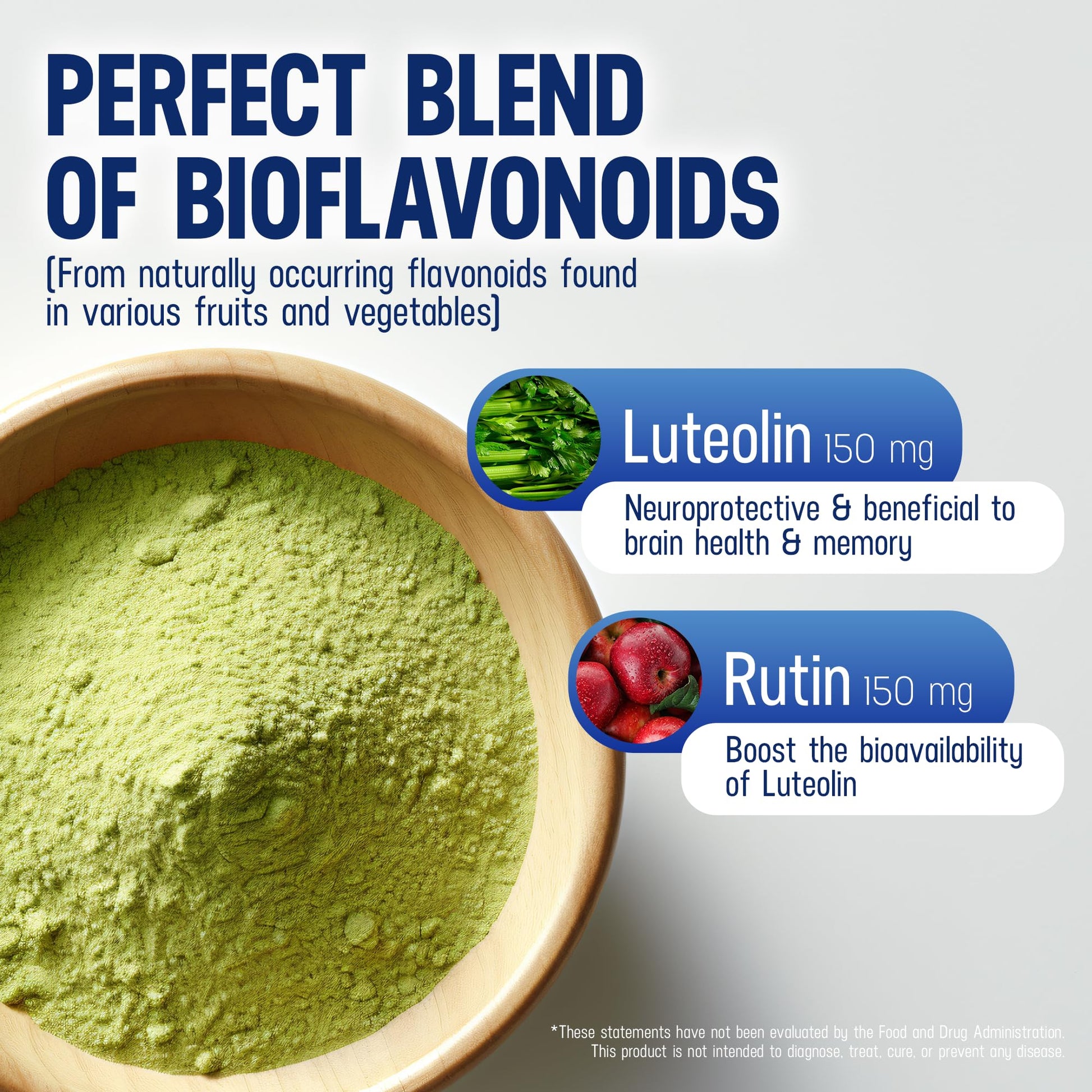 Lutimax Luteolin Complex Powder Brain Supplement with Rutin - Nootropic Brain Supplements for Memory and Focus to Improve Brain Health - Antioxidant Supplement for Immune Support - 100 Servings Solo LutiAu supplements