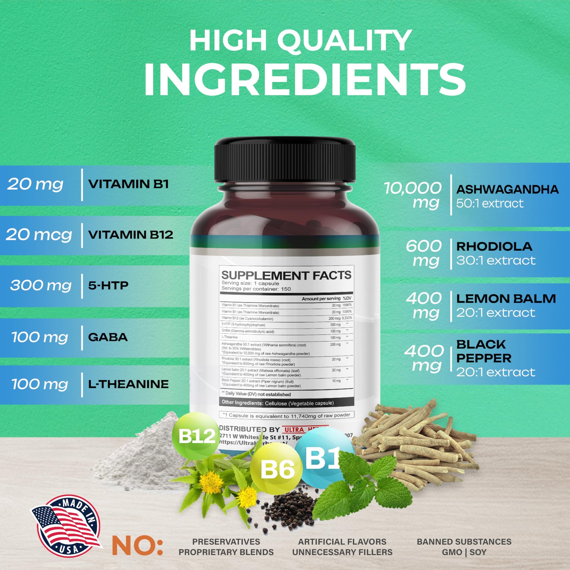 5-HTP Supplement 11,740mg 10 in 1 with GABA, L-Theanine, Ashwagandha, Rhodiola ULTRA HERBSAu supplements