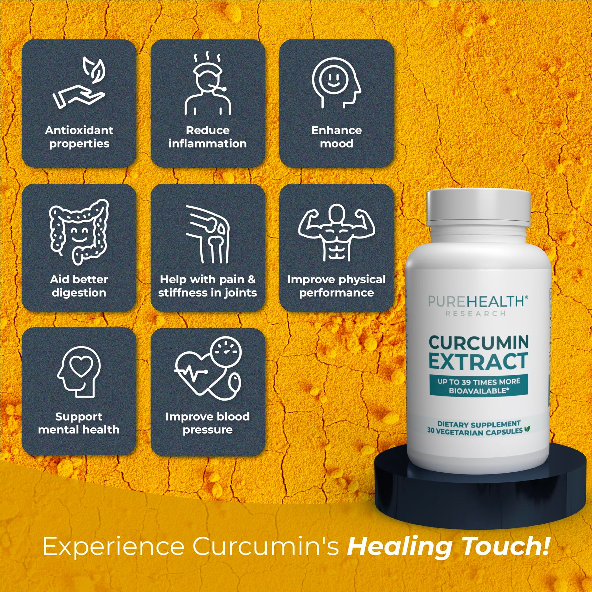 PUREHEALTH RESEARCH Curcumin Extract - High Absorption Turmeric Supplement for Robust Immune Support - Joint Support for Overworked Joints and Muscles - Powered by Curcugen x39 Bioavailable - 1 Bottle PUREHEALTH RESEARCHAu supplements