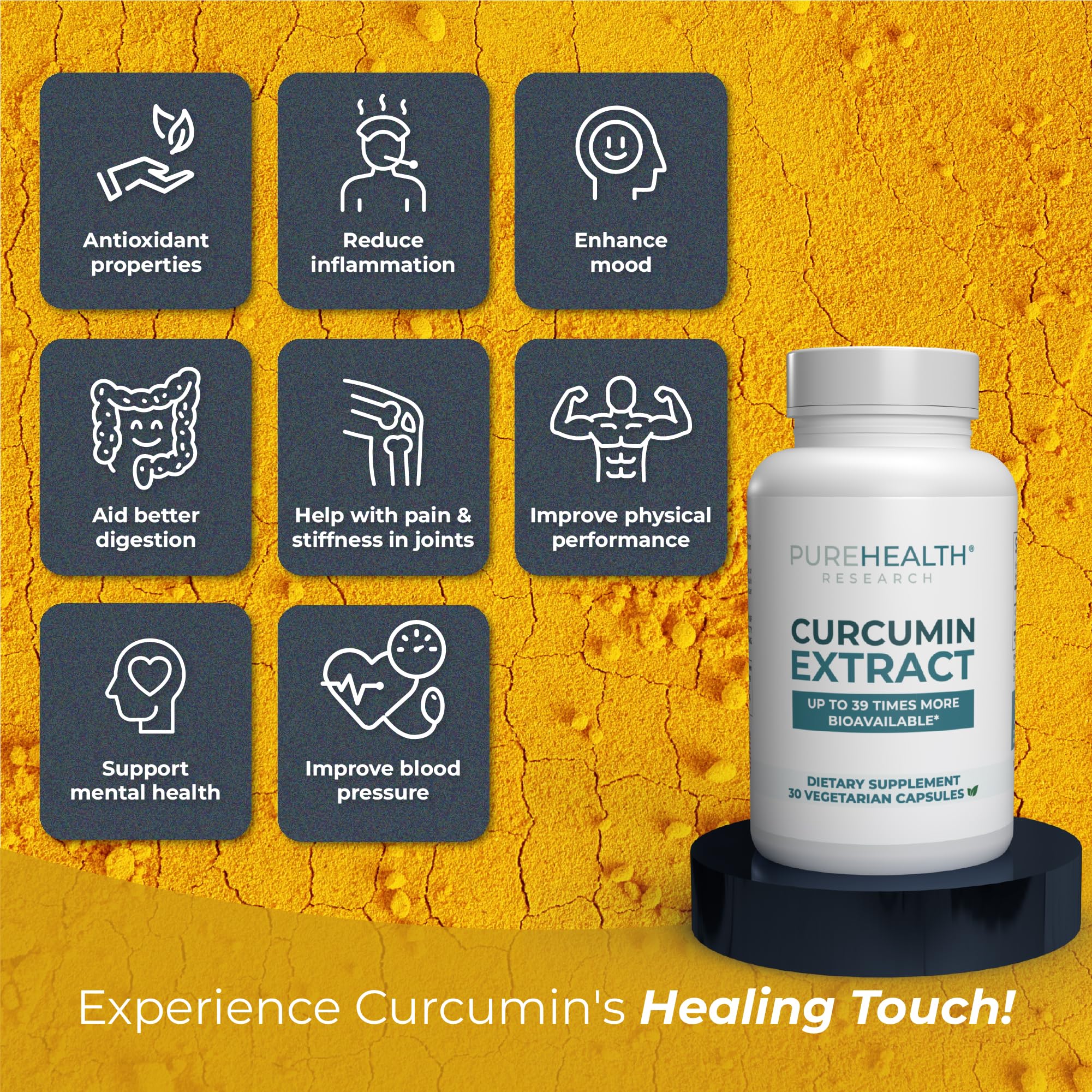 PUREHEALTH RESEARCH Curcumin Extract - High Absorption Turmeric Supplement for Robust Immune Support - Joint Support for Overworked Joints and Muscles - Powered by Curcugen x39 Bioavailable - 1 Bottle PUREHEALTH RESEARCHAu supplements