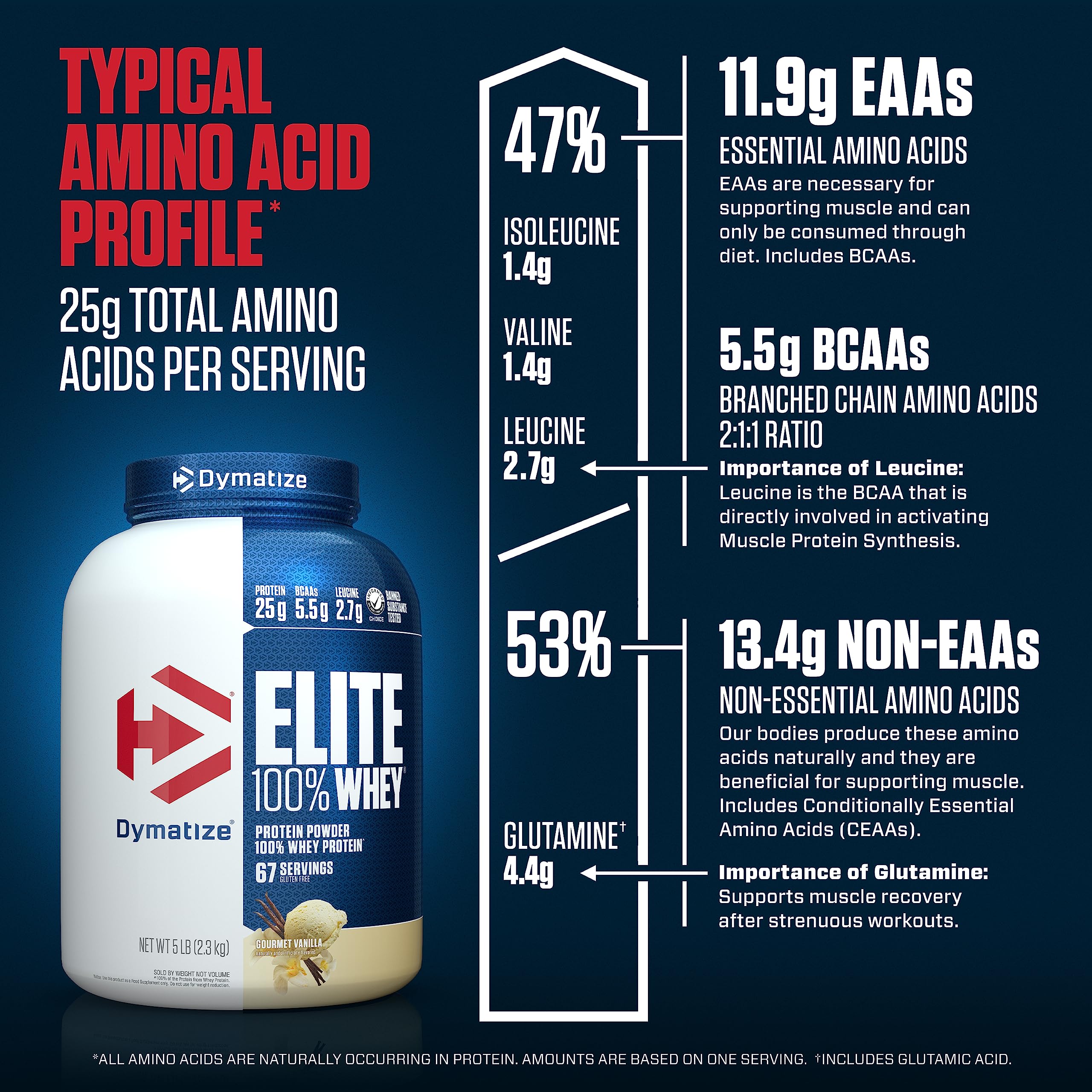 Dymatize Elite 100% Whey Protein Powder, 25g Protein, 5.5g BCAAs & 2.7g L-Leucine DymatizeUS supplements