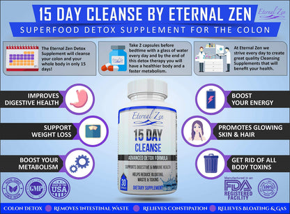Eternal Zen 15 Day Colon Cleanser Detox with Extra Strength Herbs, Senna is a Fast Acting Eternal ZenUS supplements