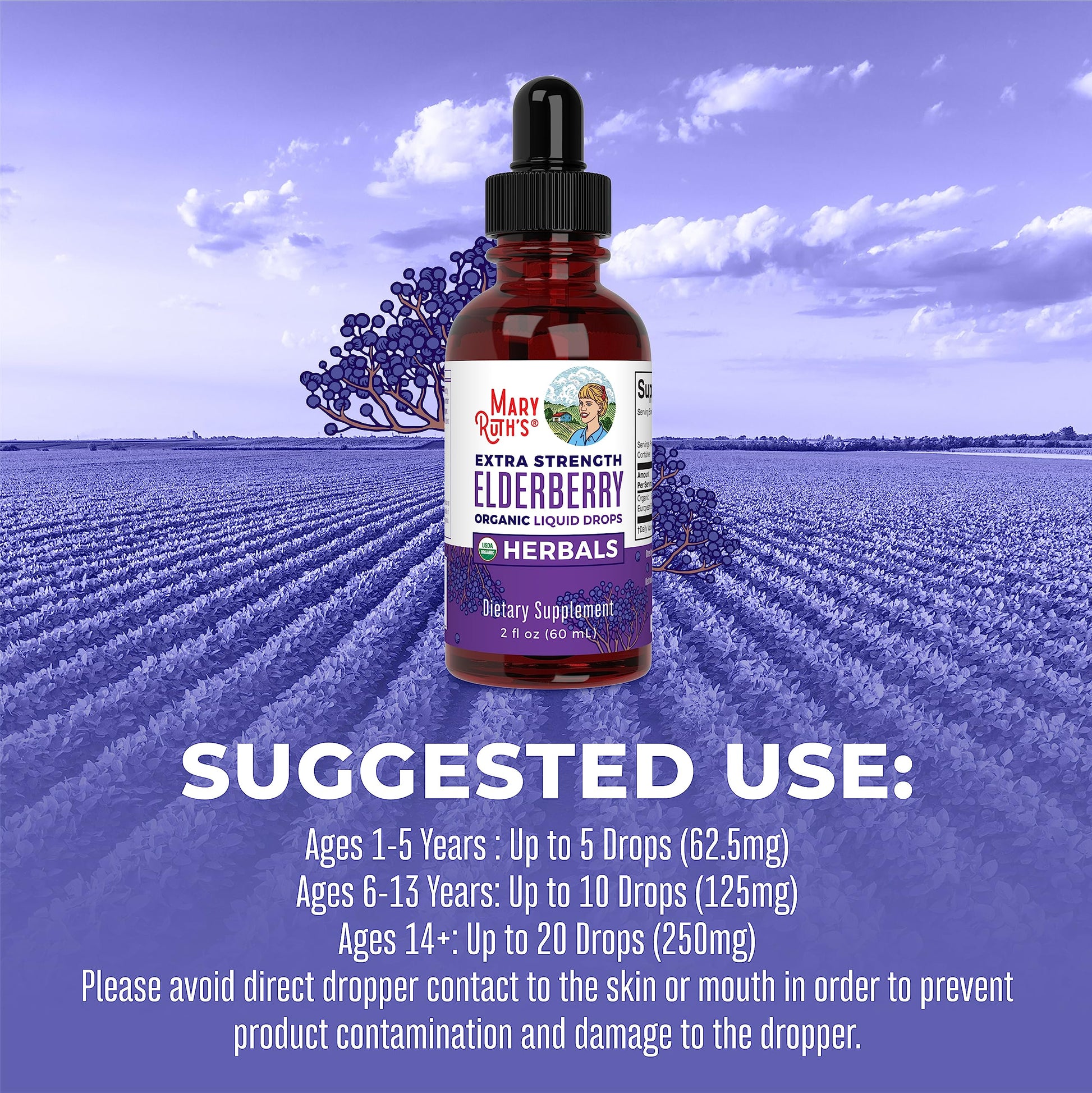 MaryRuth Organics Elderberry Syrup Extra Strength, USDA Organic Elderberry, Sugar Free Adults & Kids Immune Support Supplement for Ages 1+, Clean Label Project Verified®, Vegan, Gluten Free, 2 Fl Oz MARYRUTH'SUS supplements