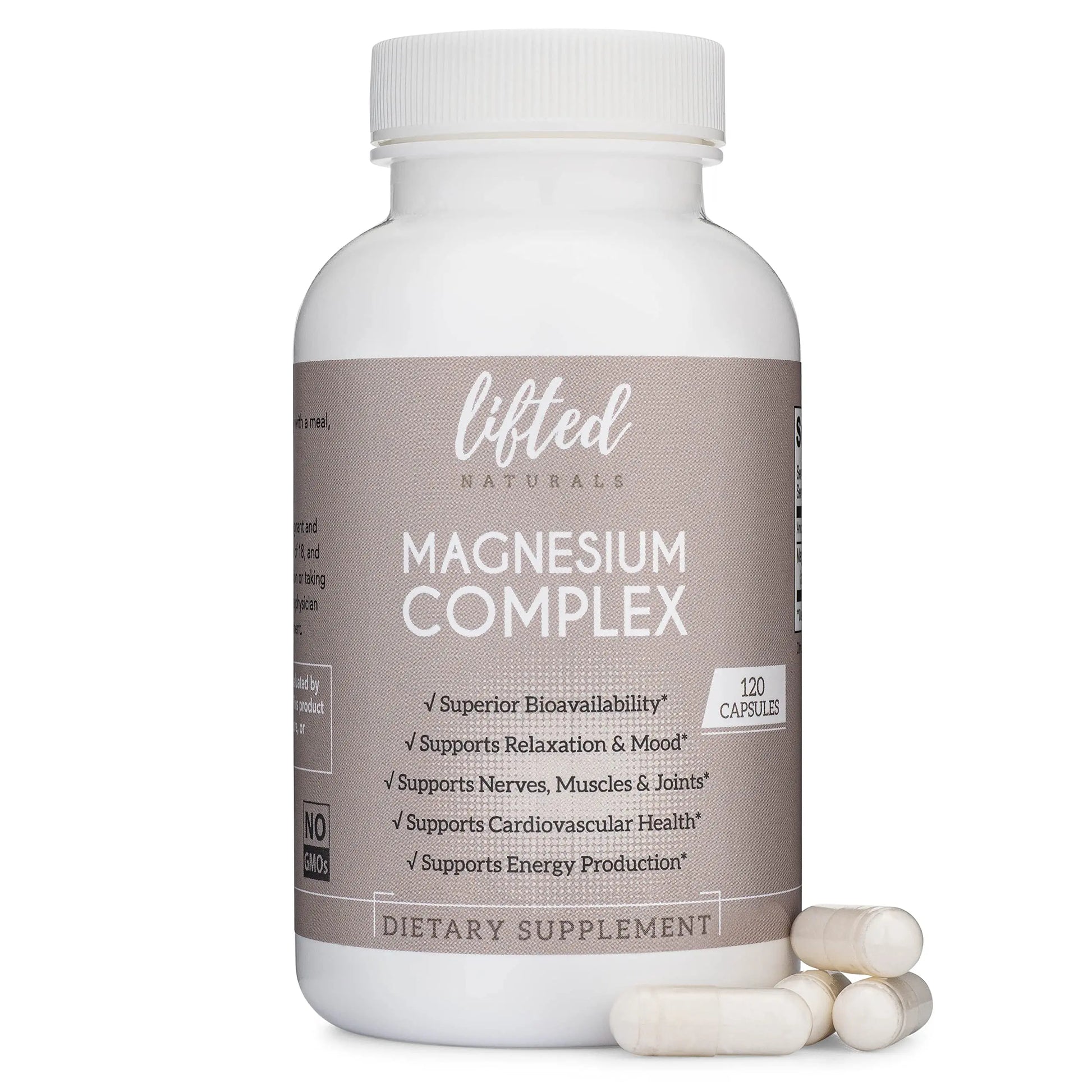 Magnesium Complex - Lifted Naturals Magnesium Supplement w/Bisglycinate, Malate, Taurate - 120 Capsules - Bioavailable Magnesium Formula for Mood, Sleep, Energy Support* Lifted NaturalsAu supplements
