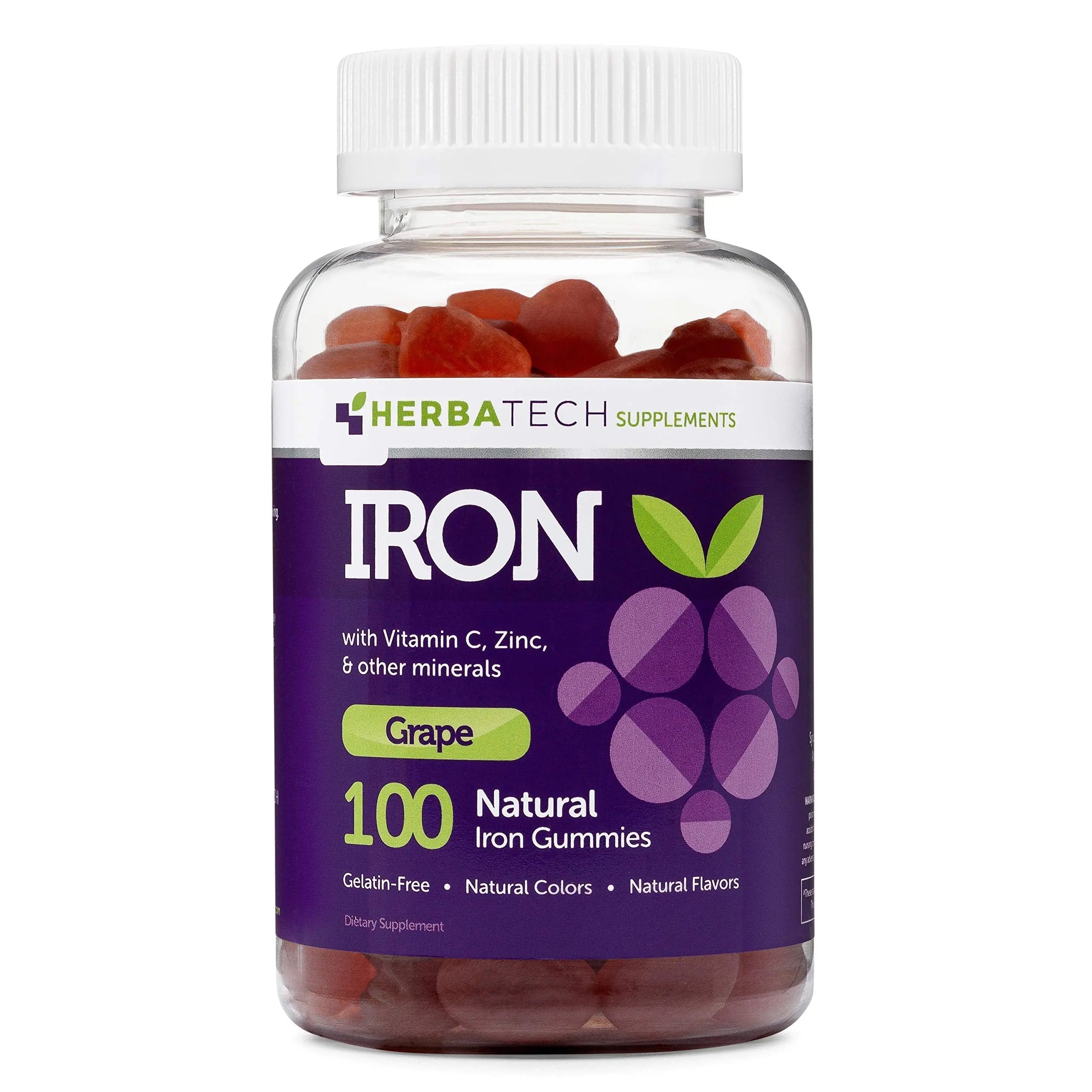 Iron Gummies for Adults and Kids, Chewable Multivitamin Supplement with Iron, Vitamin C, A, B, Zinc, Folic Acid, and Biotin (Grape Flavored) Vegan Safe Herbatech SupplementsAu supplements