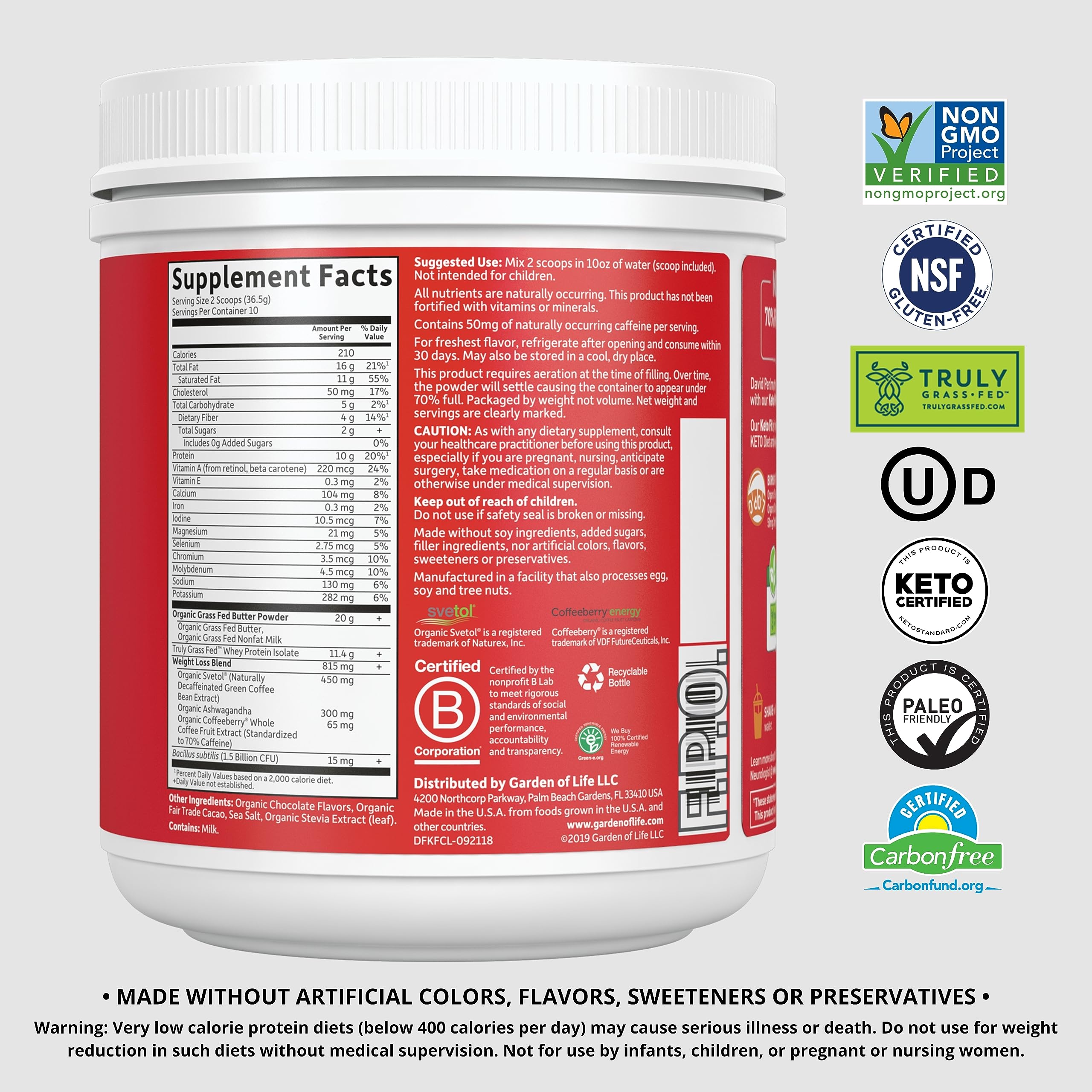Garden of Life Dr. Formulated Keto Fit Weight Loss Shake - Chocolate Powder, 10 Servings Garden of LifeUS supplements