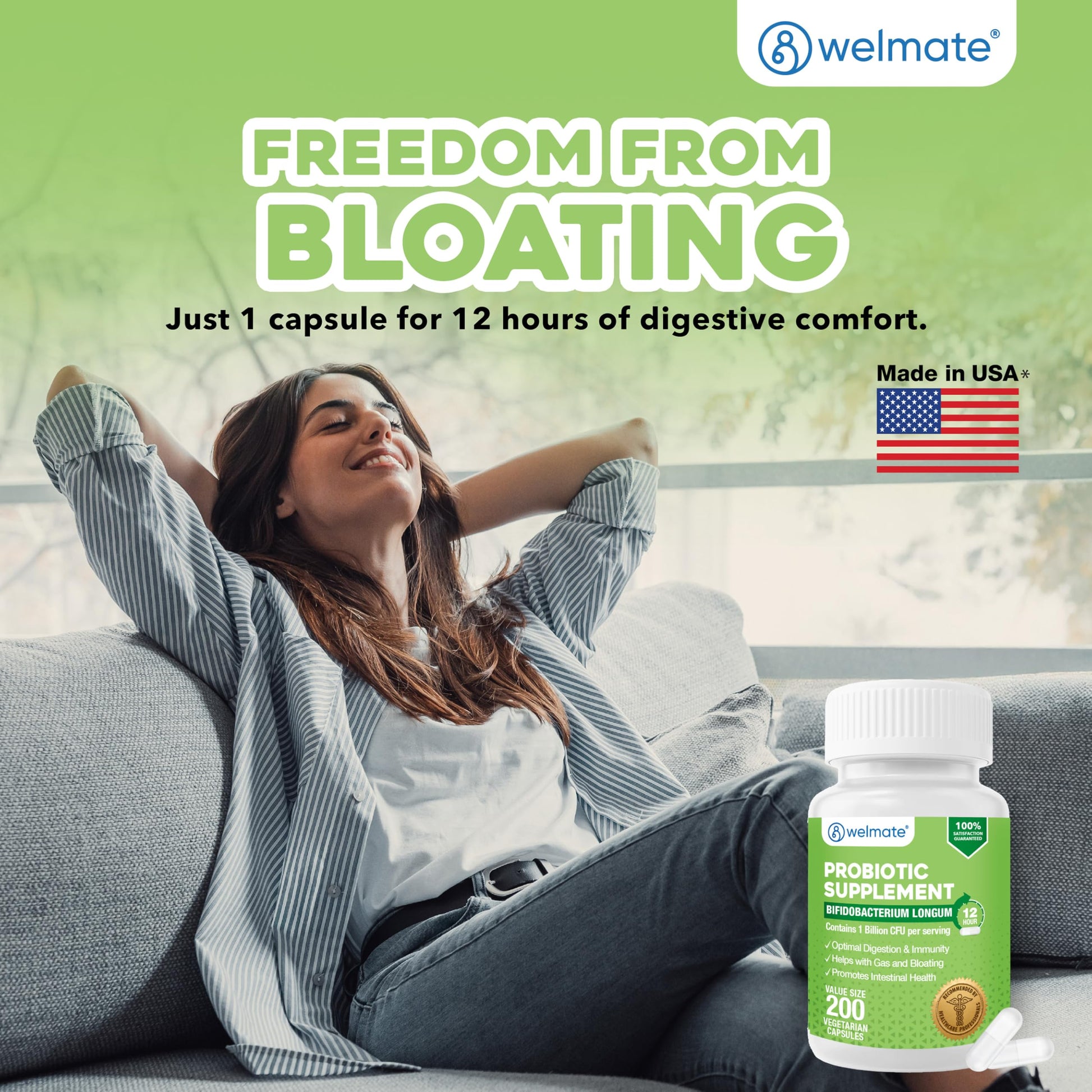 WELMATE Bifidobacterium - Probiotic Supplement - Supports Gut Health - Immune Support - Digestive Enzymes - Gluten Free - Vegan - Men & Womens Probiotic - Value Size - 200 Count WELMATEAu supplements