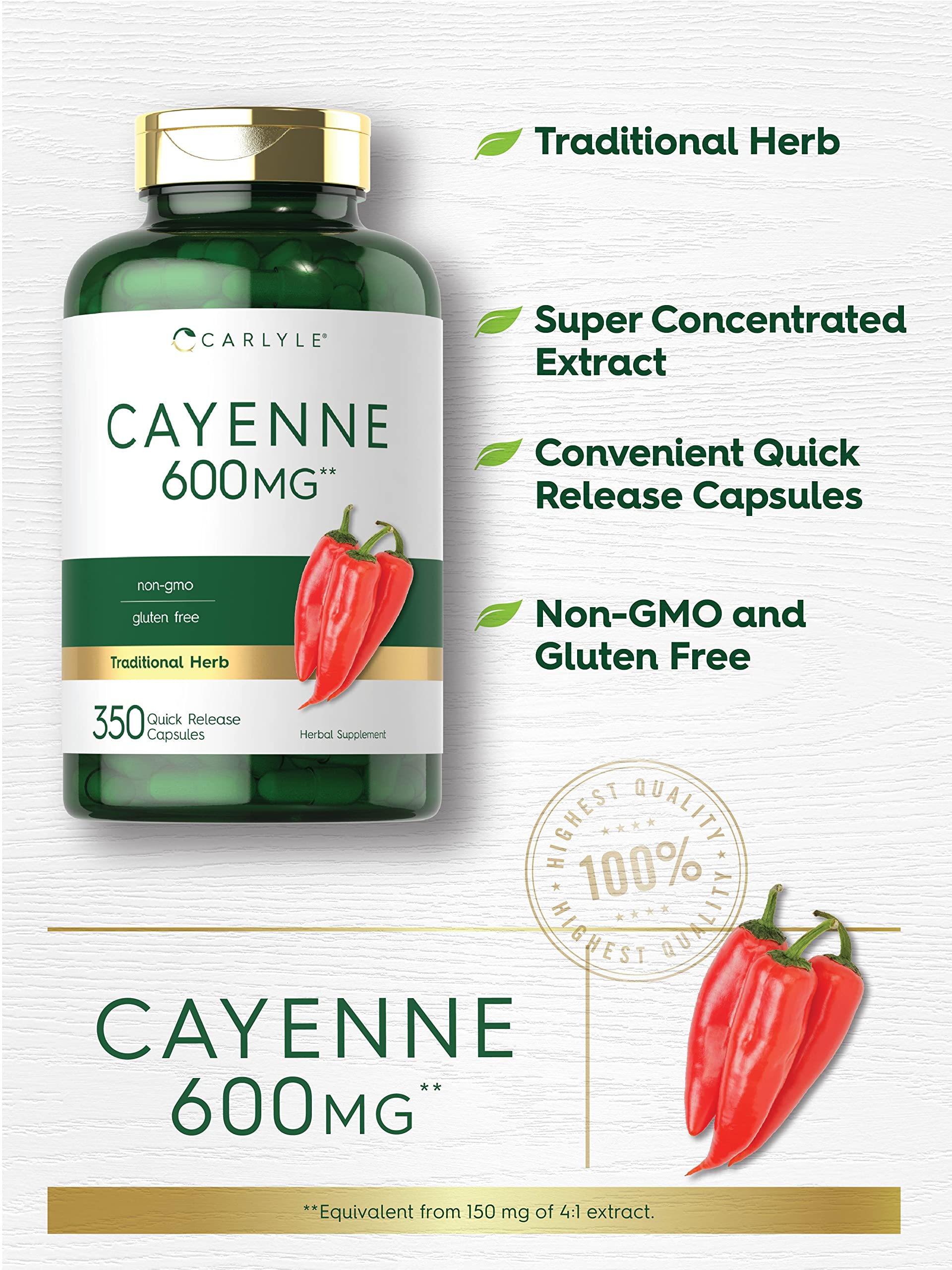 Carlyle Cayenne Pepper Capsules 600mg | 350 Pills | Non-GMO, Gluten Free Supplement CarlyleUS supplements