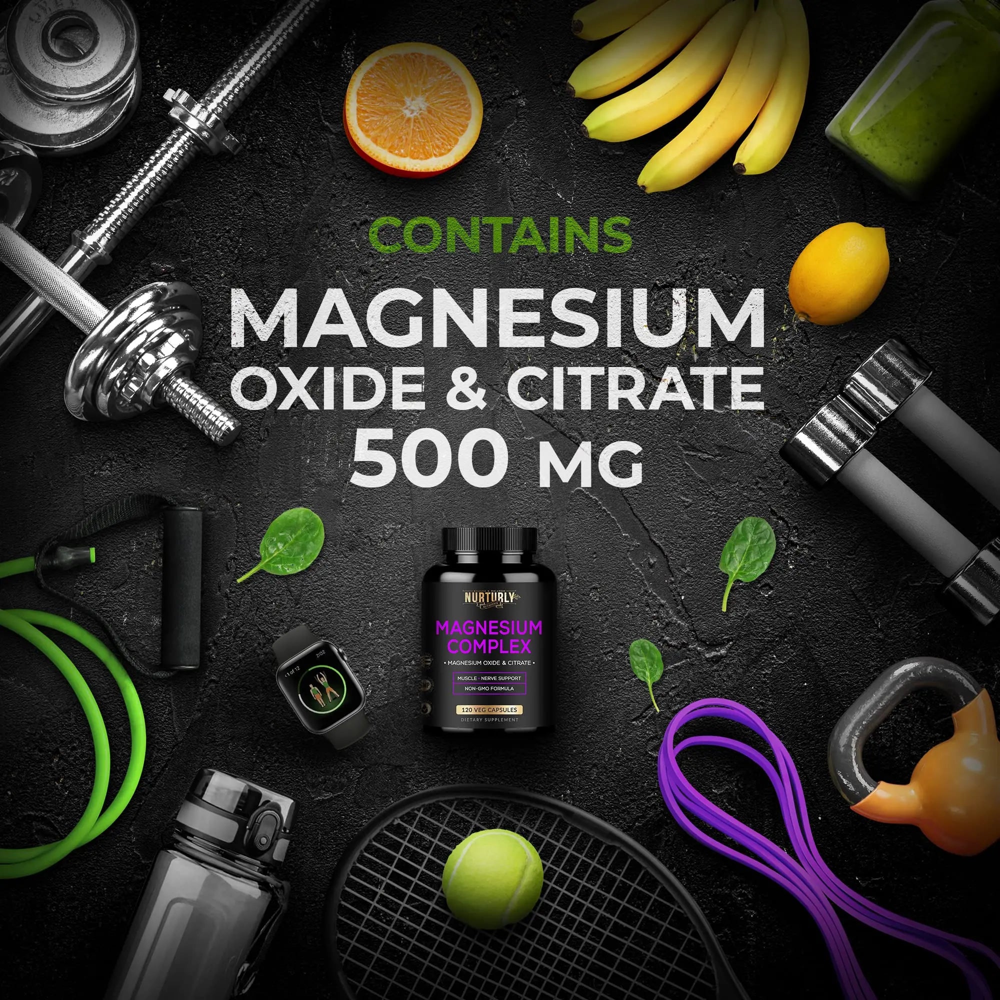 Magnesium Citrate & Oxide 500mg Complex Supplement - High Absorption Maximum Strength - Helps Support Bone Density and Strength, Muscles, Energy and Sleep - 120 Vegan Capsules NURTURLYnz supplements