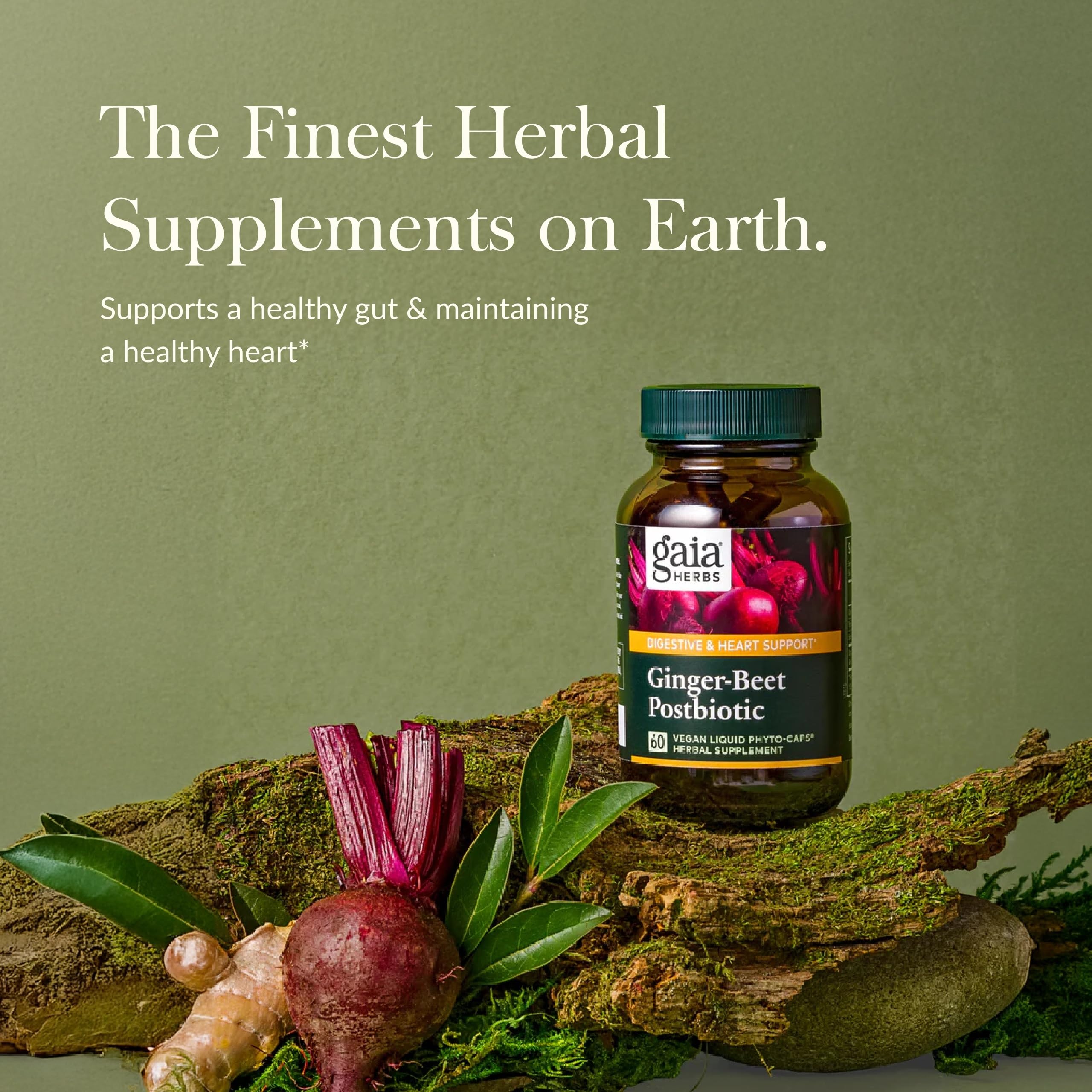 Gaia Herbs Ginger-Beet Postbiotic - Supplement for Gut & Heart Health Support* - Made with Fermented Beets & Ginger - Free from Dairy, Soy & Gluten - 60 Vegan Liquid Phyto-Caps (30 Servings) Gaia HerbsAu supplements